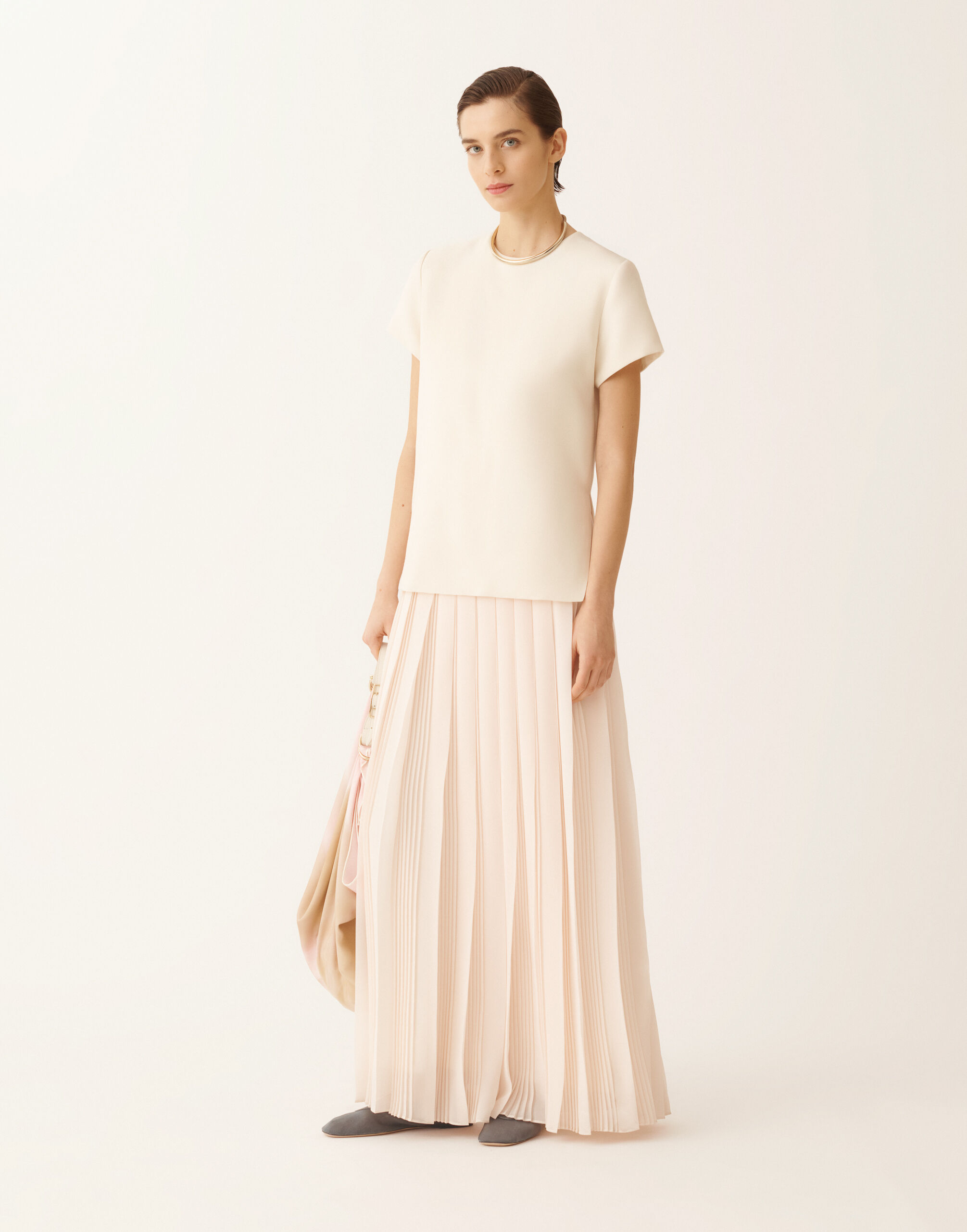 Fabiana Filippi Long dress with georgette skirt, butter BUTTER ABD276F643M1130000