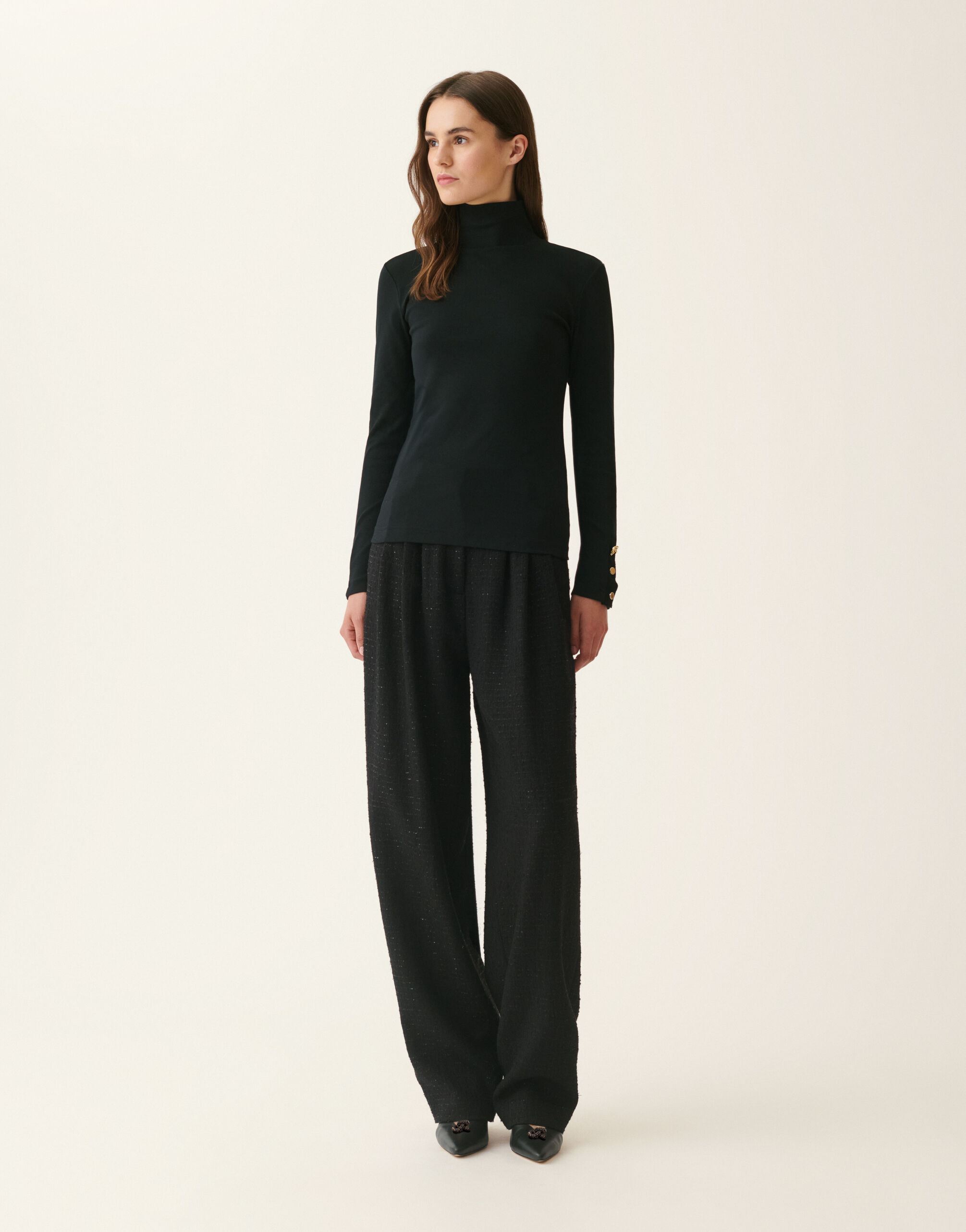 Ribbed cotton jersey turtleneck T-shirt, black Fabiana Filippi Ribbed cotton jersey turtleneck T-shirt, black Black JED226F554M4550000