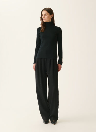 Ribbed cotton jersey turtleneck T-shirt, black Fabiana Filippi Ribbed cotton jersey turtleneck T-shirt, black Black JED226F554M4550000