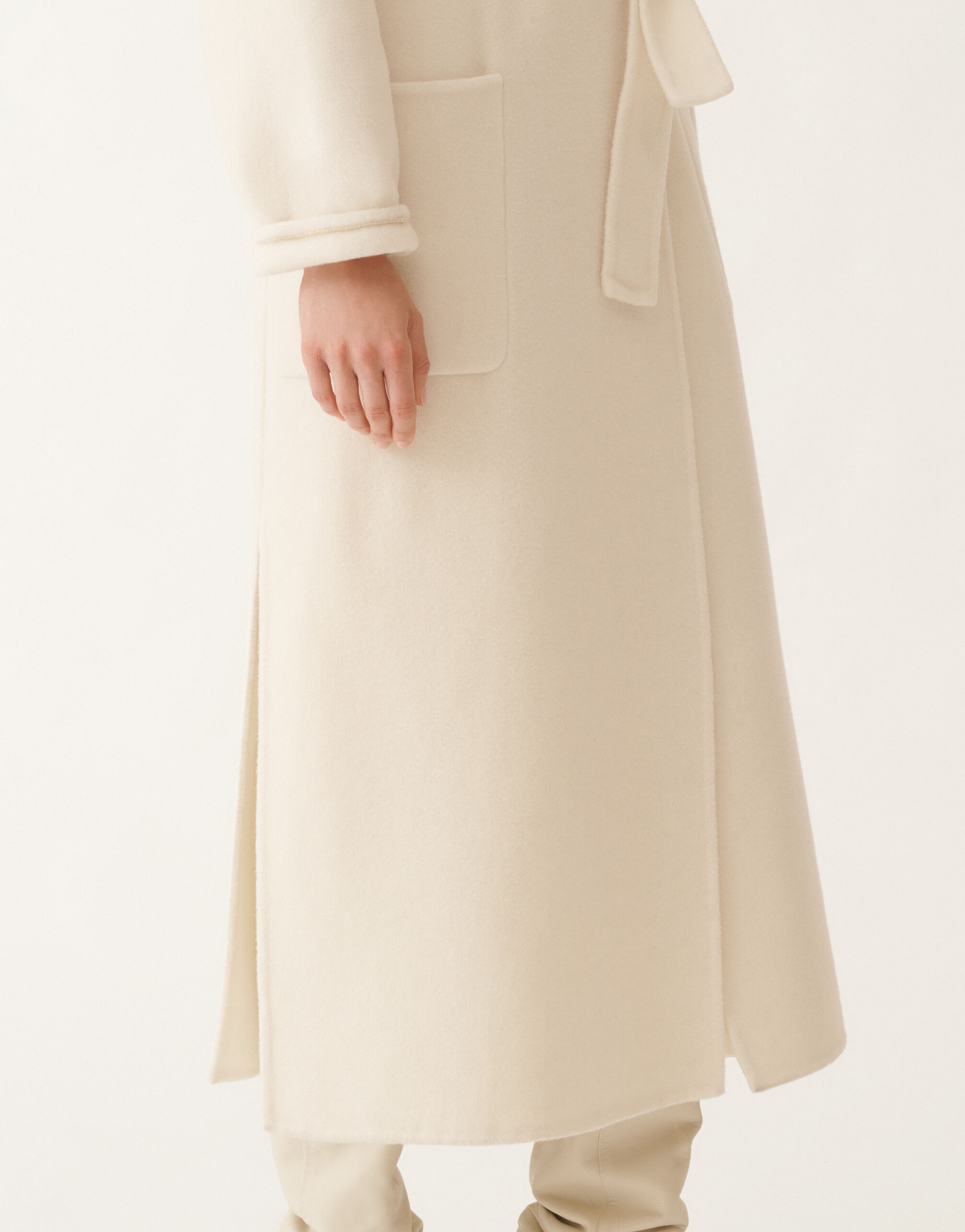 Double-faced soft wool and cashmere coat, butter for Women
