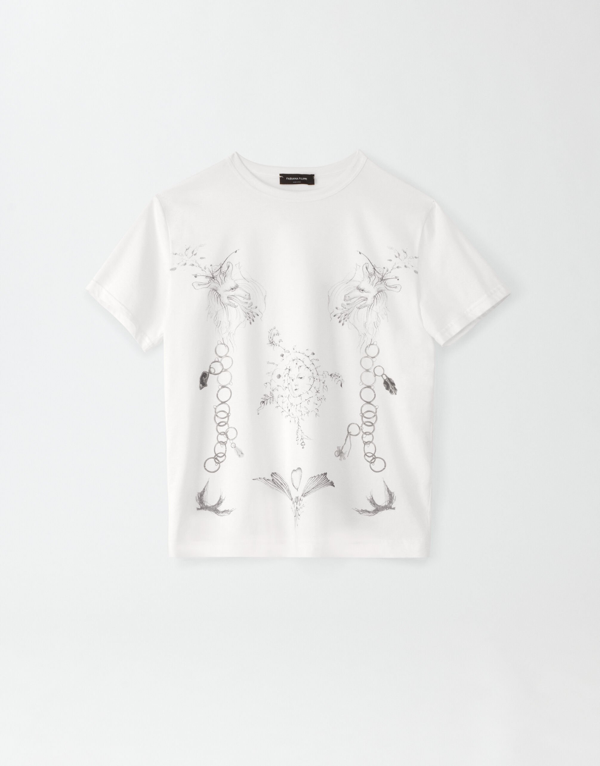Fabiana Filippi Bedrucktes T-Shirt aus Jersey, Weiß TPD264F218I9120000