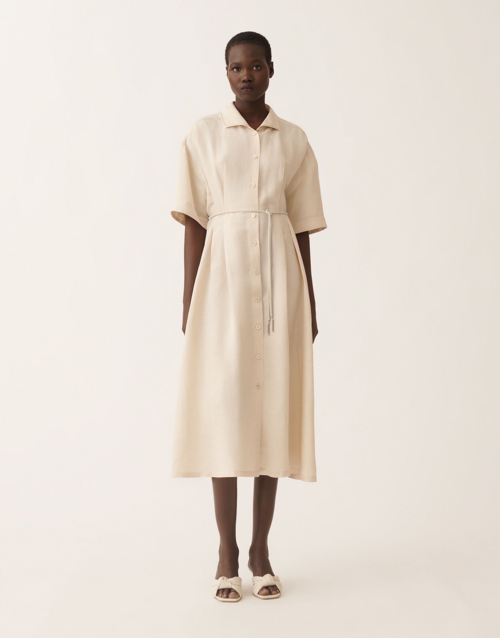 Fabiana Filippi Hemdblusenkleid aus Leinen und Viskose, sand hell SAND ABDC02F101H5470000