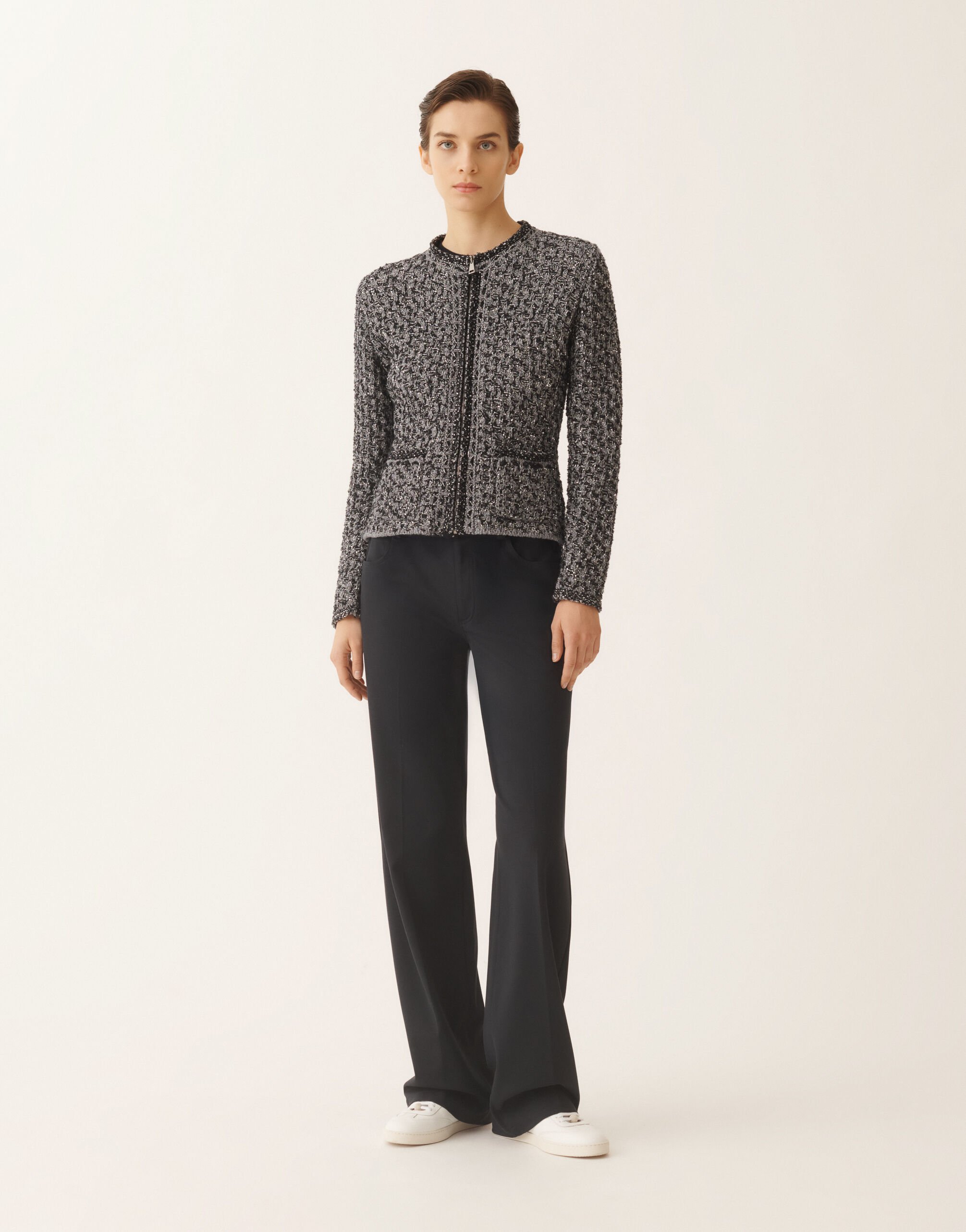Fabiana Filippi Dark blue sequin tweed jacket with a denim effect Blue GCD266F206L7410000