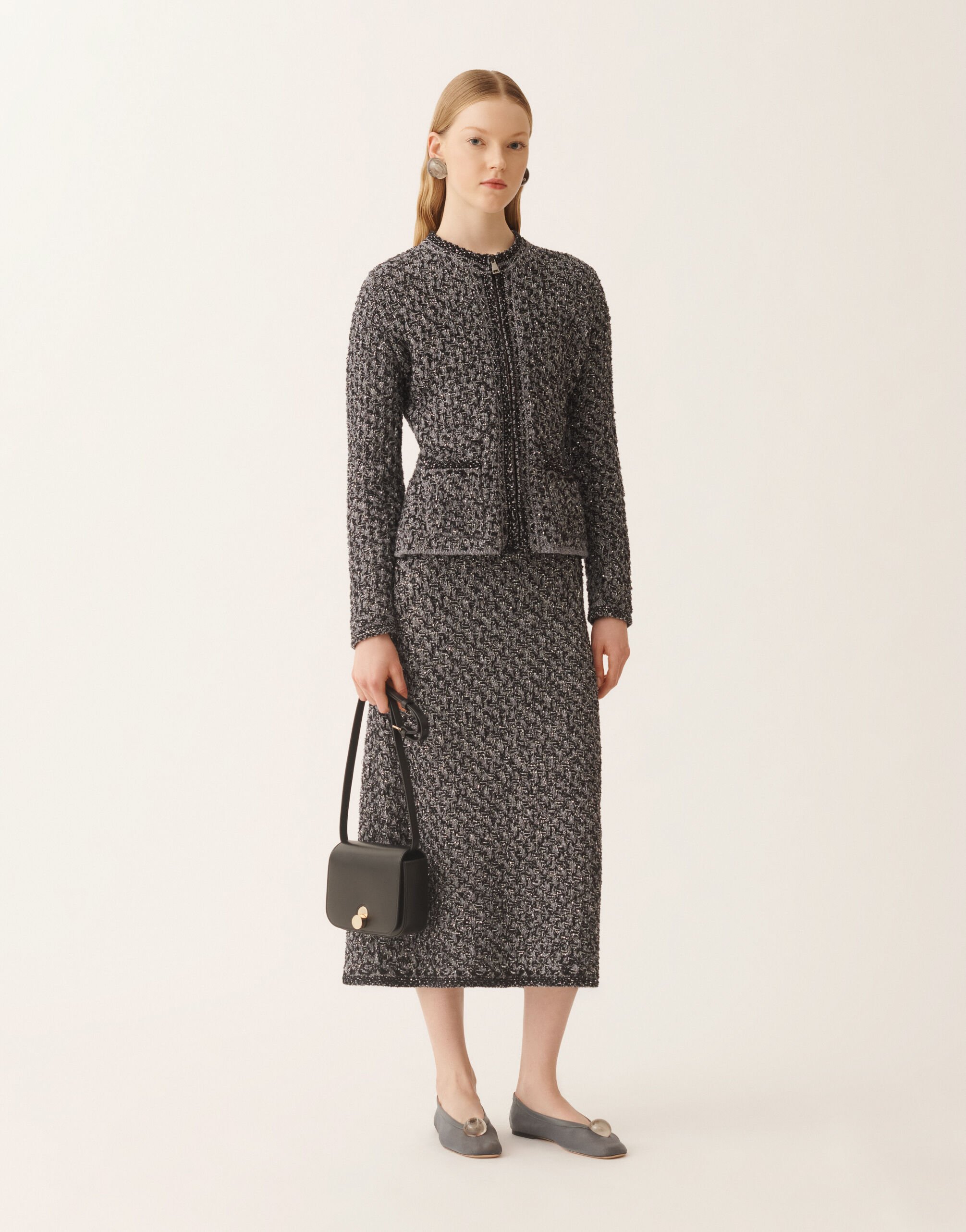 Fabiana Filippi Tweed skirt with a denim effect and midnight blue sequins Blue GND266F388L7410000