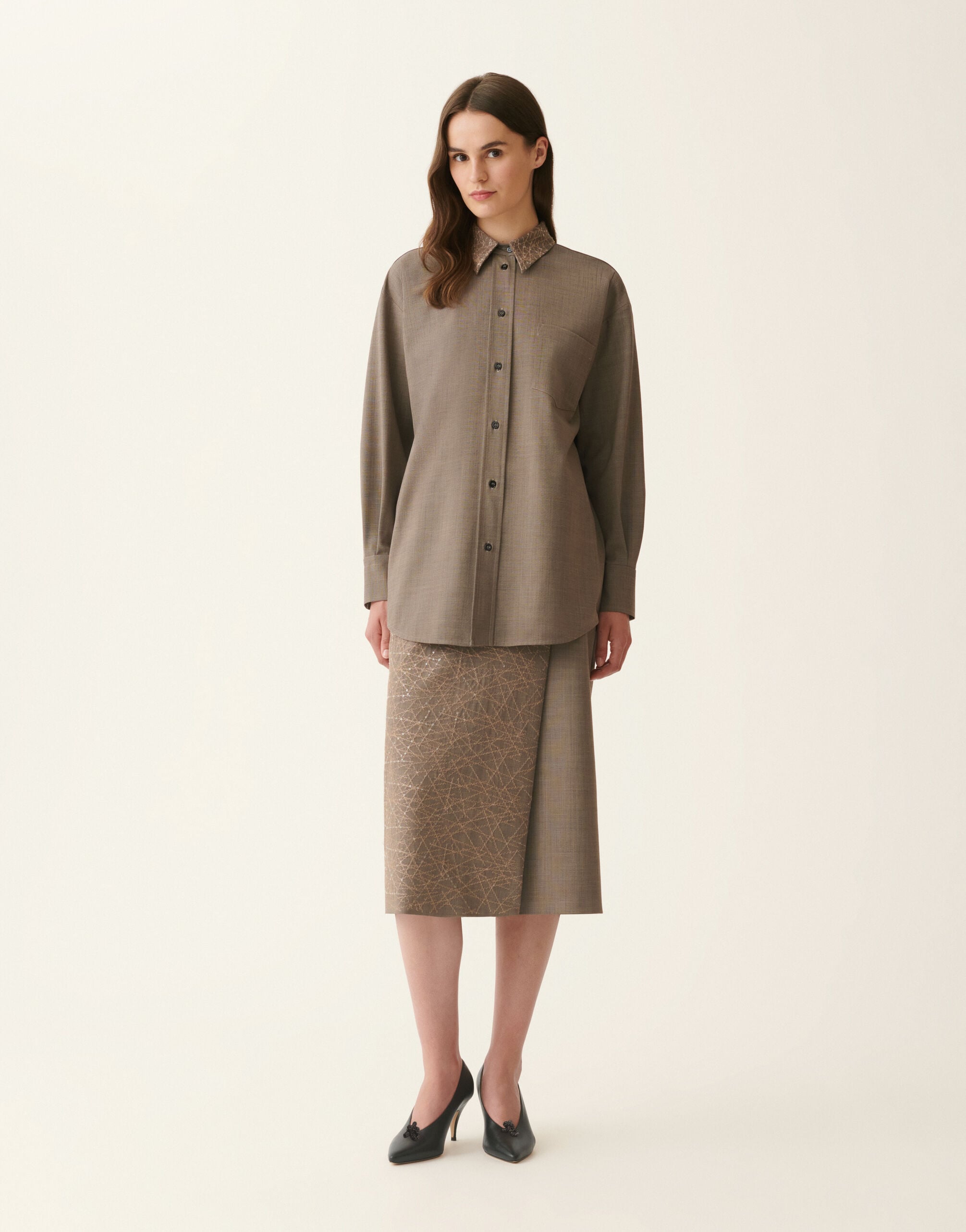 Fabiana Filippi Boyfriend shirt in bi-stretch fresco wool, falcon Falcon CAD226F416M4140000
