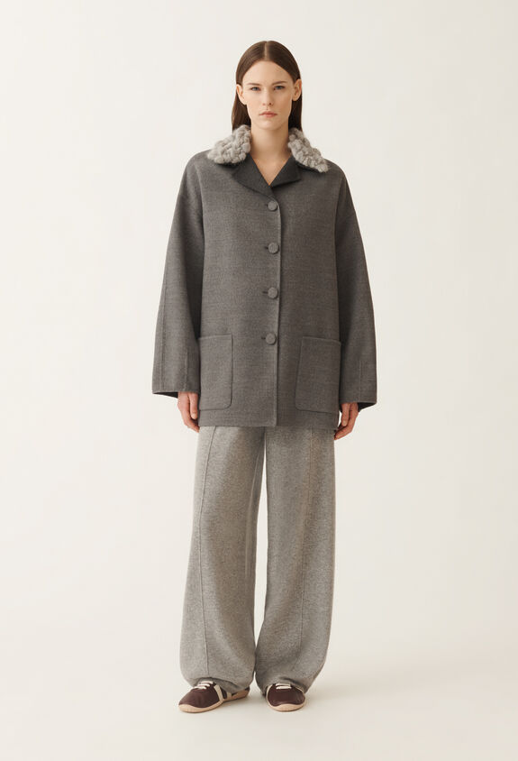 Fabiana Filippi Double wool pea coat, rock and anthracite GREY CTD215F260L6040000