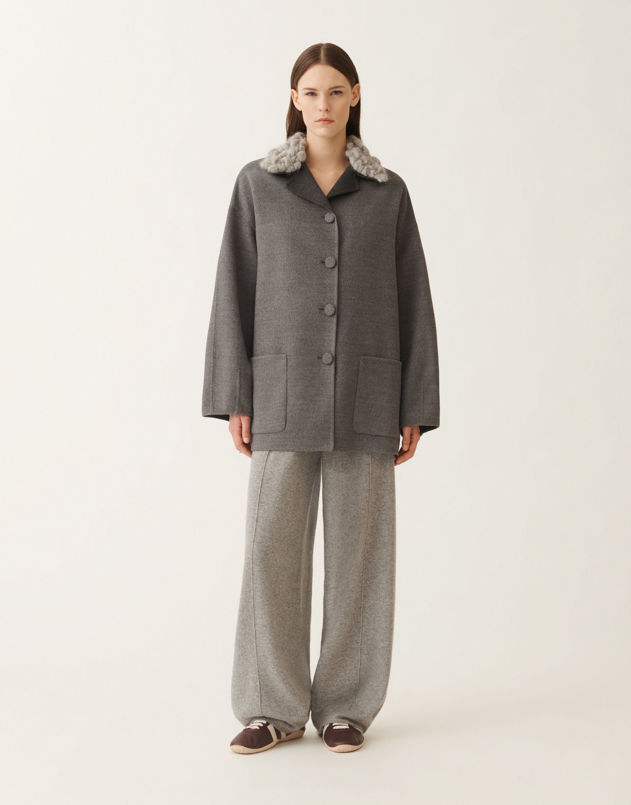 Fabiana Filippi Caban en double laine, roche et anthracite GRIS CTD215F260L6040000