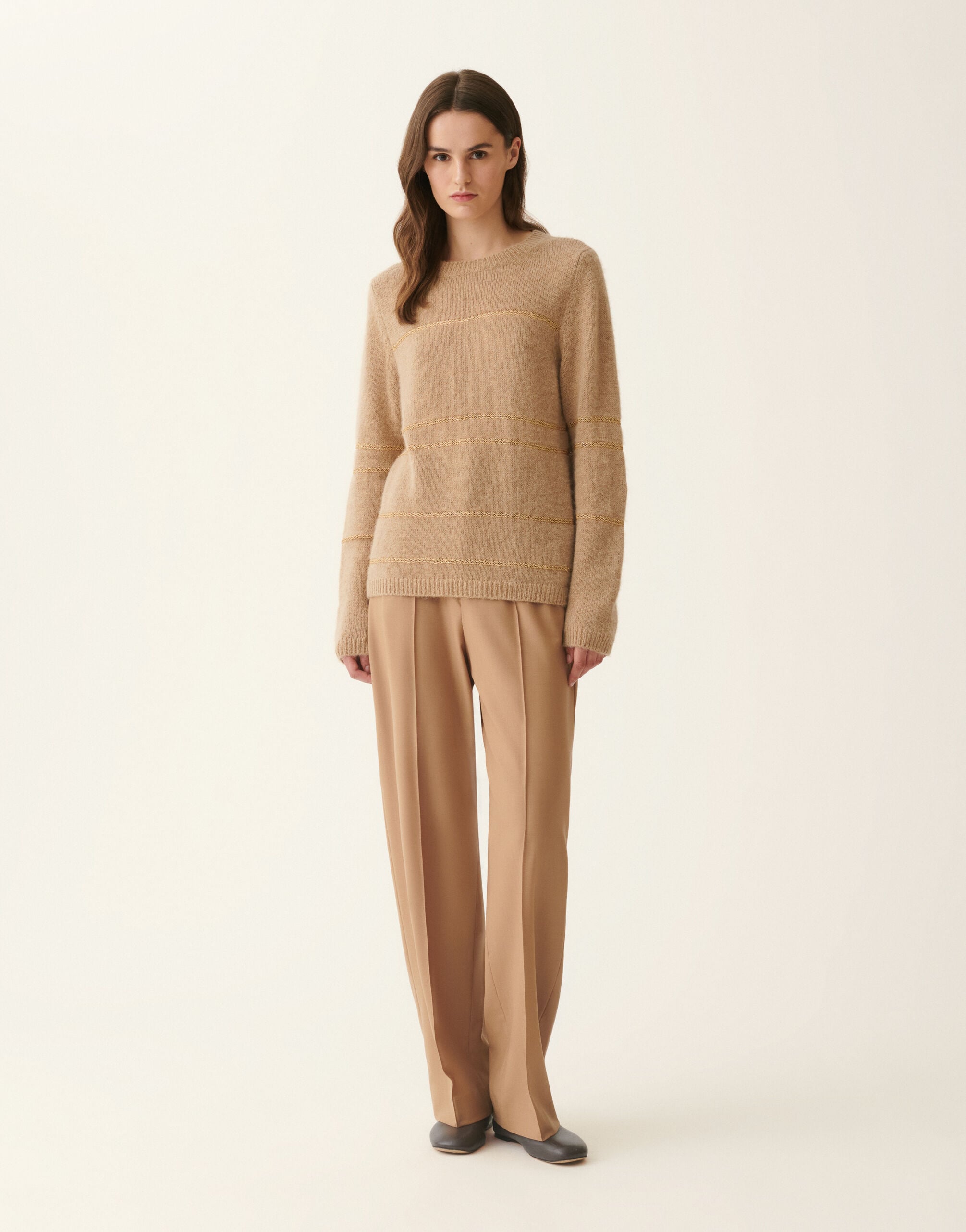 Platinum and mohair striped sweater, beech Fabiana Filippi Platinum and mohair striped sweater, beech Beech MAD226F438M4770000