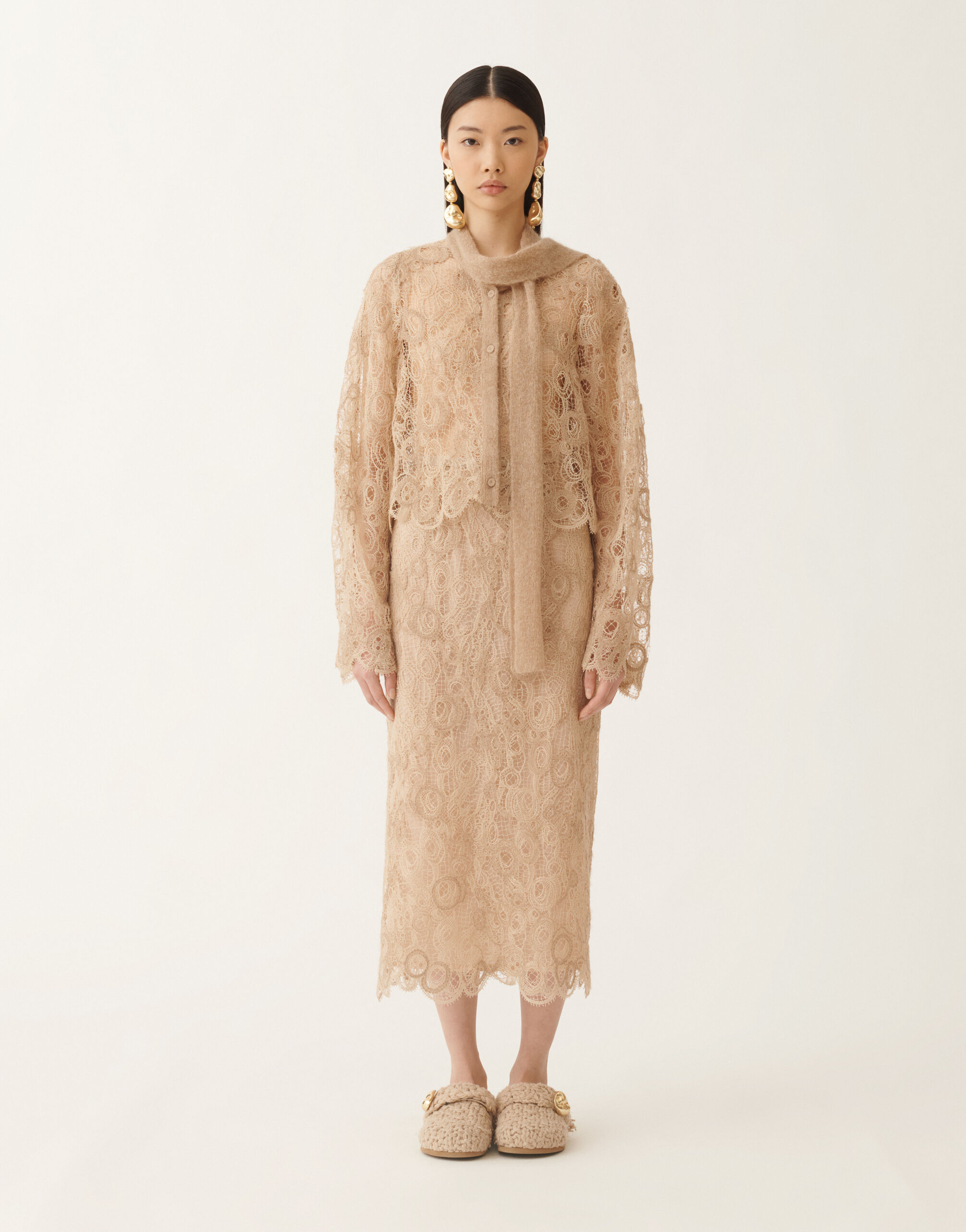 Macramé lace cropped shirt, maple for Women | Fabiana Filippi®