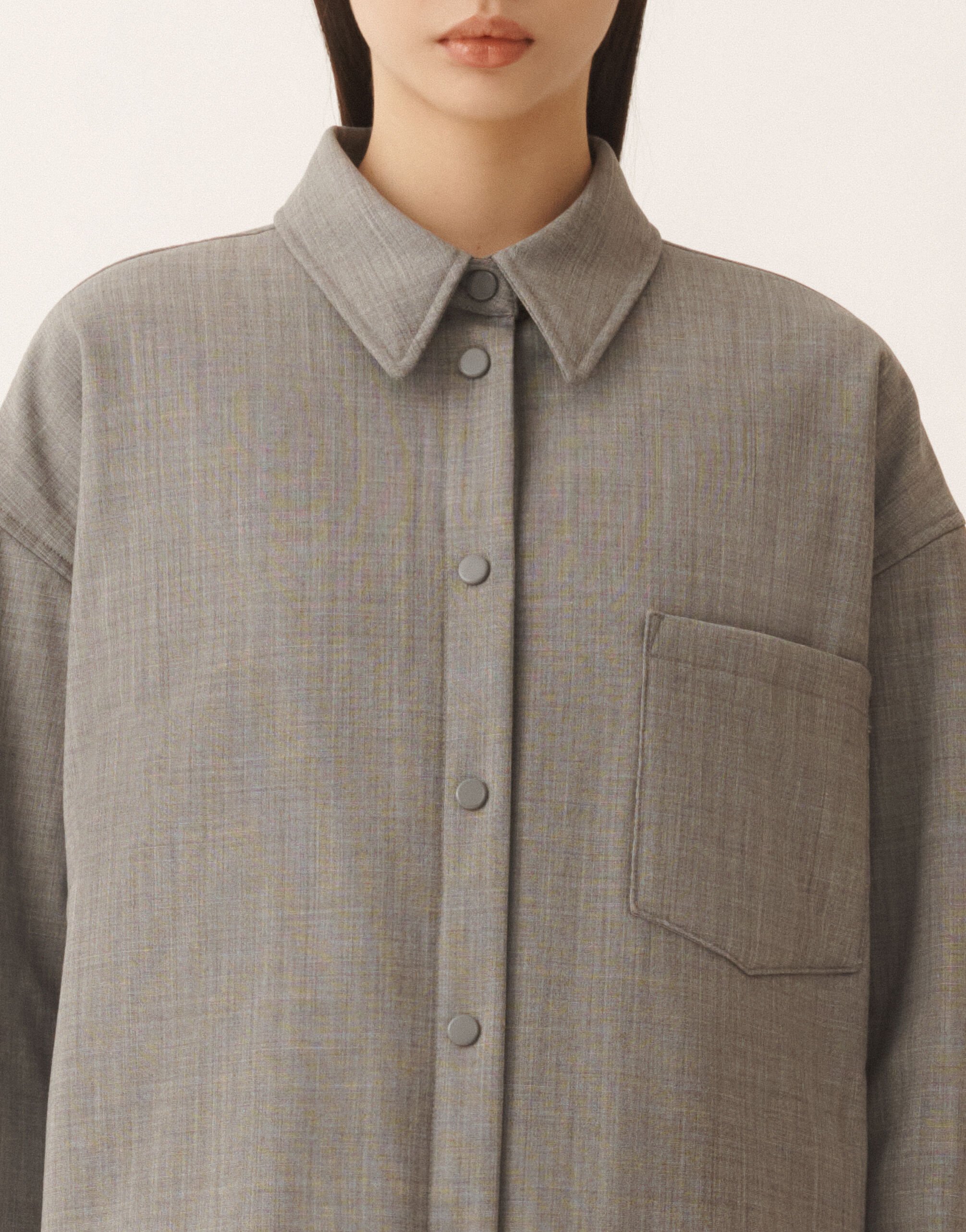 Fabiana Filippi Long shirt in bistretch fresh wool with padding, rock melange Gray CTD266F433D6200000