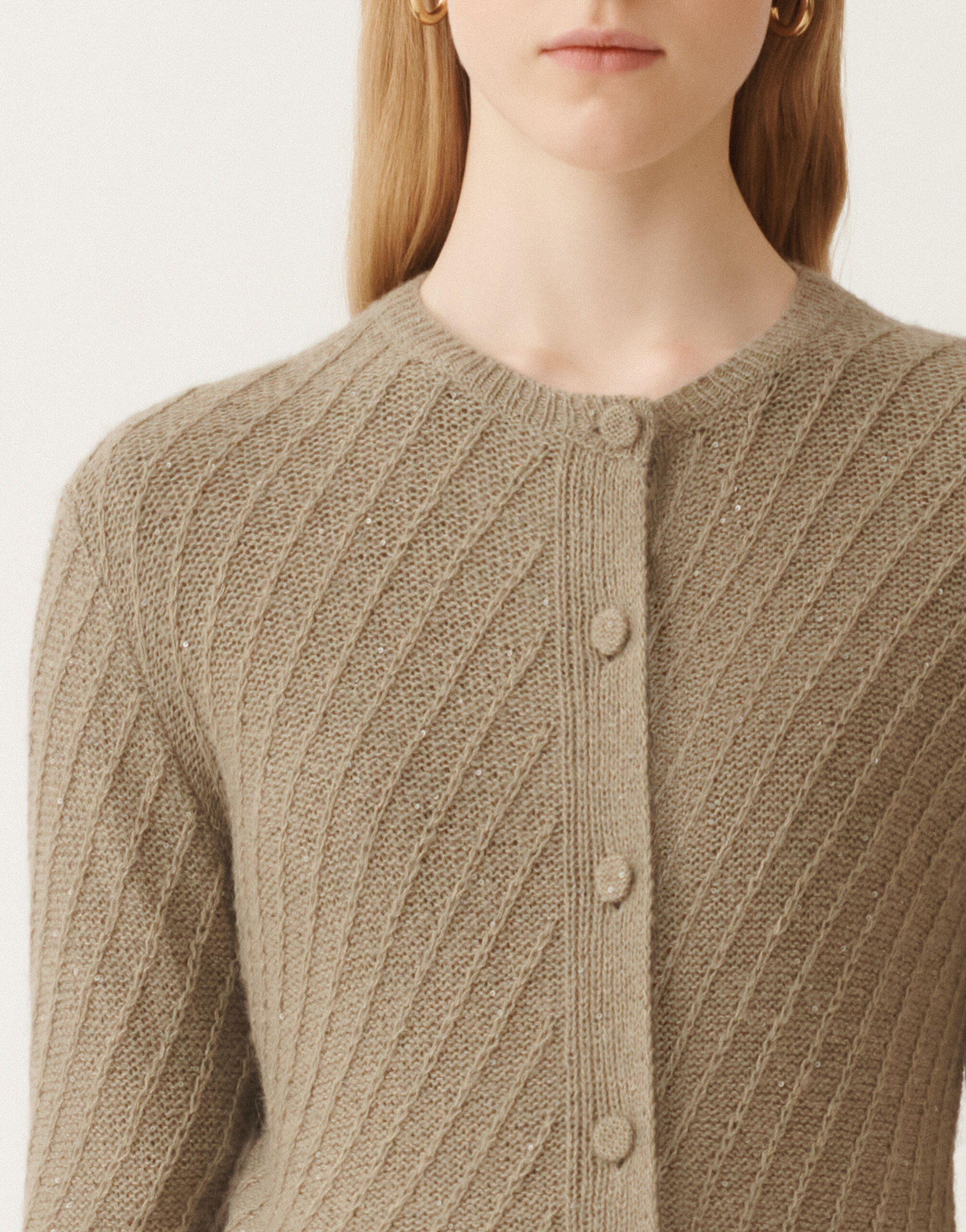 Wool and silk cardigan with sequins, olive for Women | Fabiana