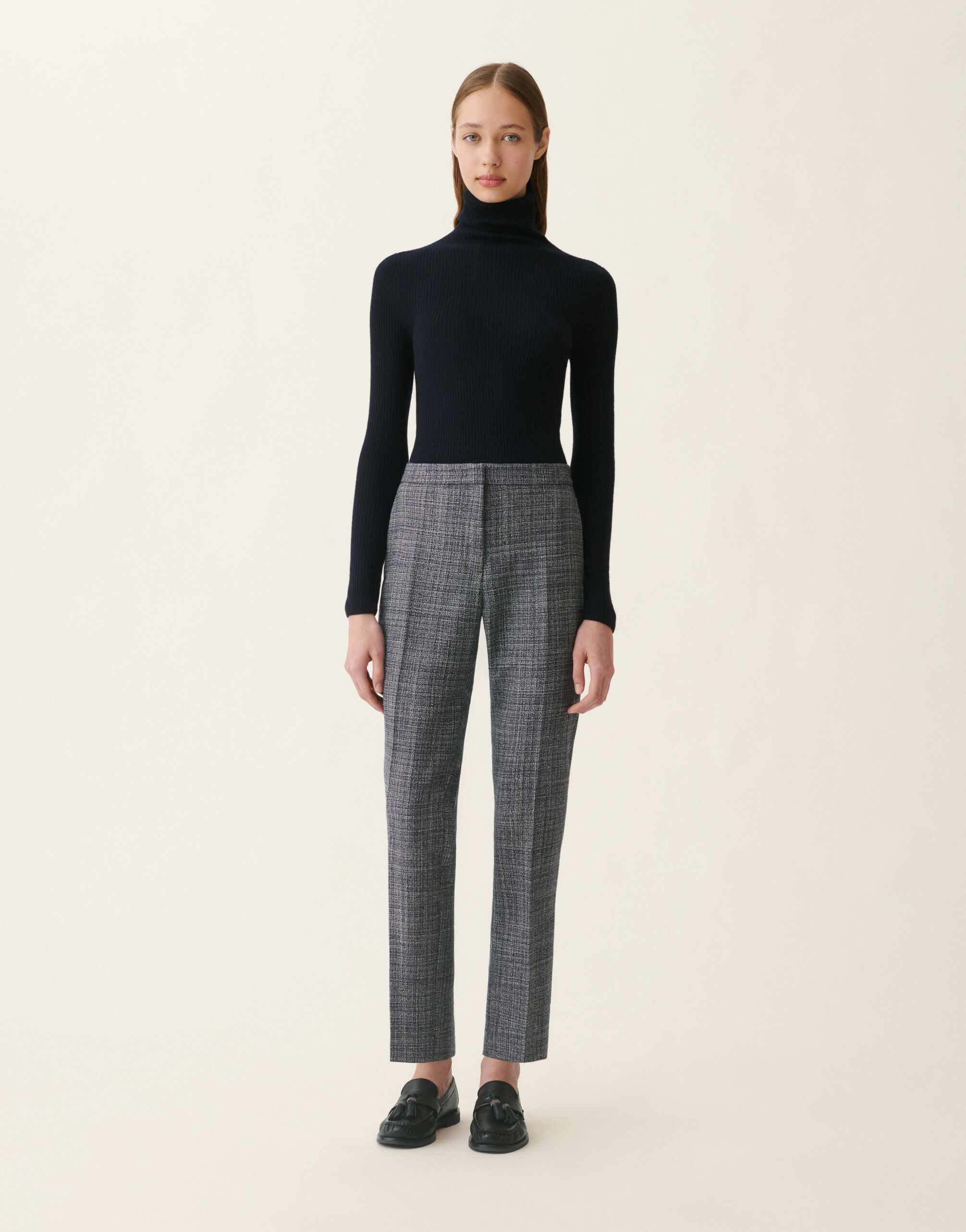 Fabiana Filippi Pantalon Montefalco en mouliné, bleu nuit Bleu nuit PAD216F326D9830000