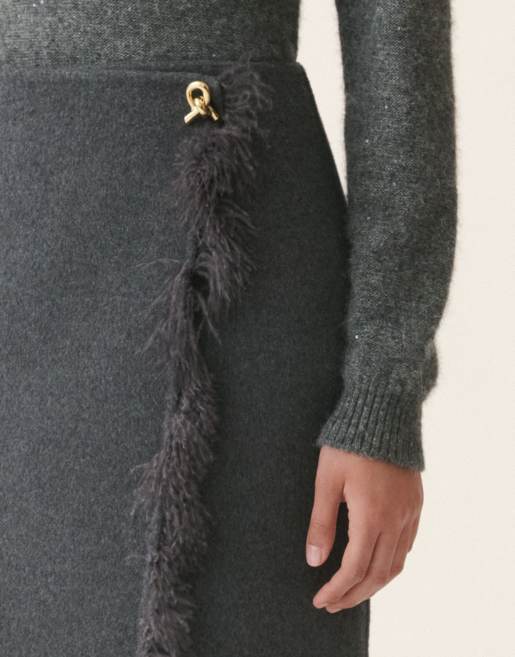 Wrap pencil skirt in wool double fabric, lead Fabiana Filippi Wrap pencil skirt in wool double fabric, lead Lead GND226F335M3840000
