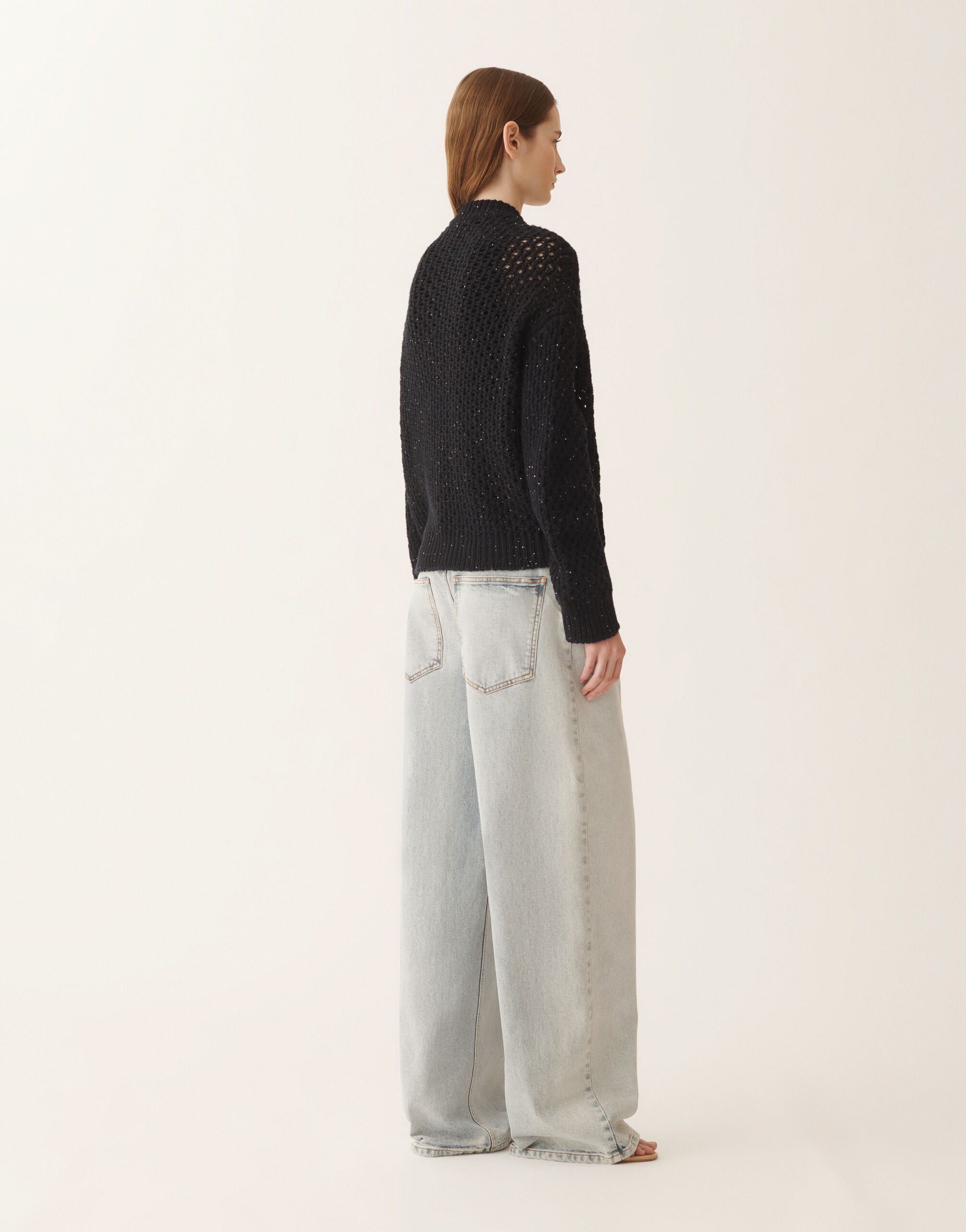 Bomber in platinum and micro sequins, midnight blue for Women