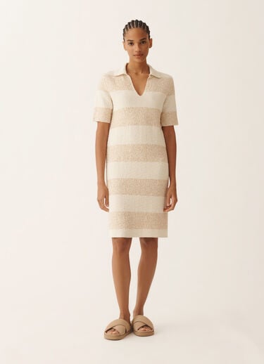 Fabiana Filippi Striped cotton tweed dress with sequins, in butter and khaki BUTTER ABD276F598M1010000