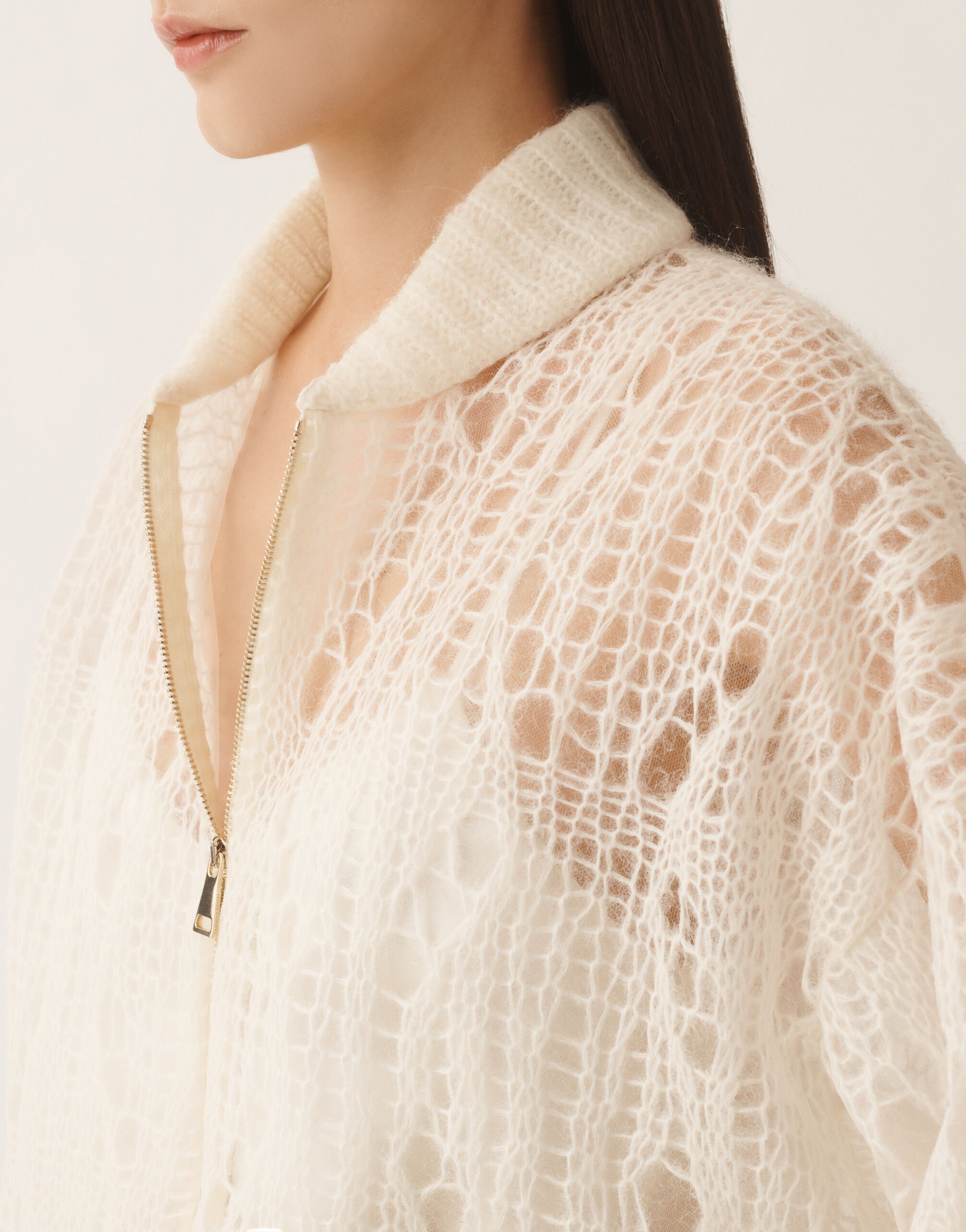 Mohair bomber jacket with coating, raffia Fabiana Filippi Mohair bomber jacket with coating, raffia White MAD266F123L7760000