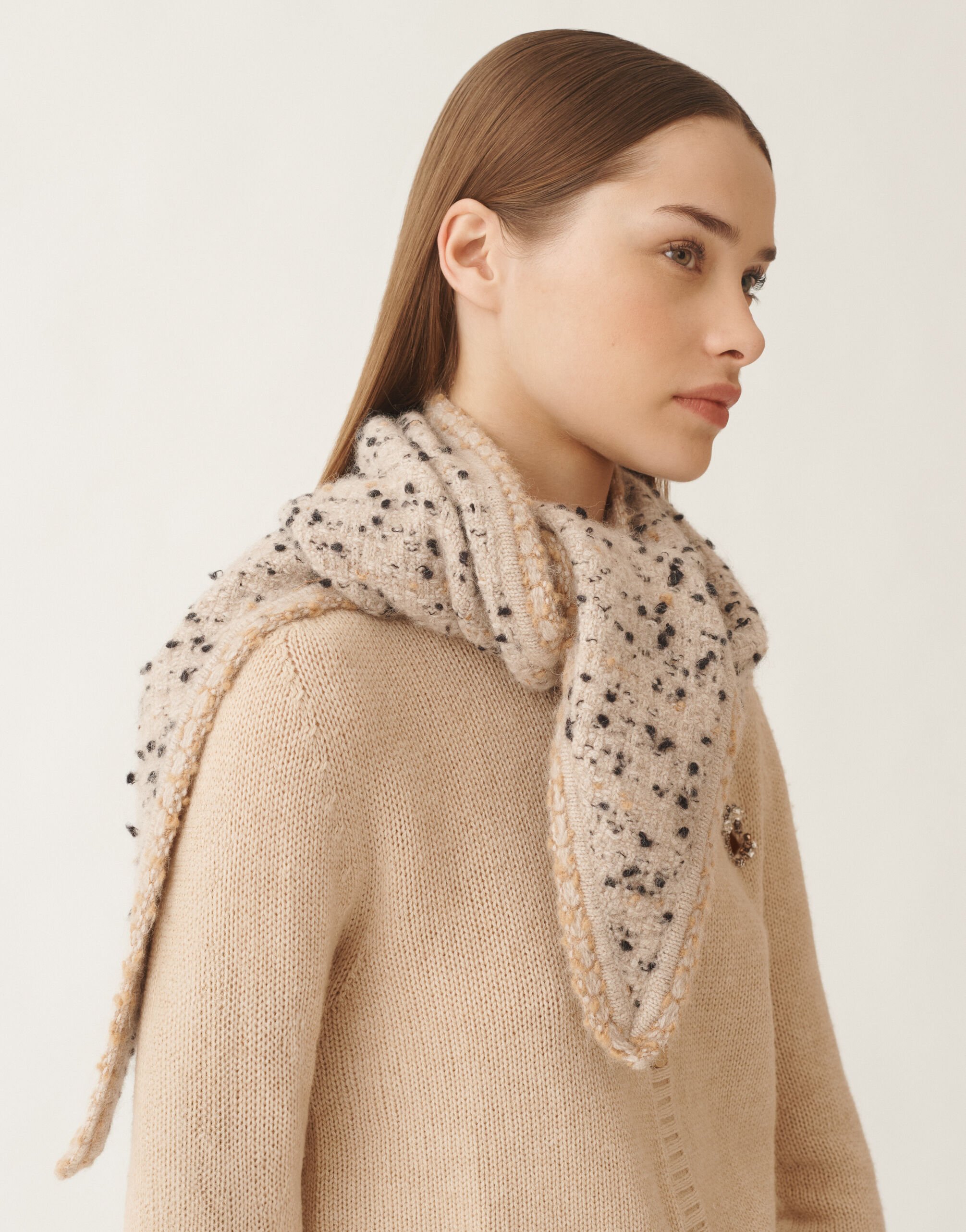 Fabiana Filippi Fular de tweed botonado, arce y negro BEIGE SAD215A896L5450000