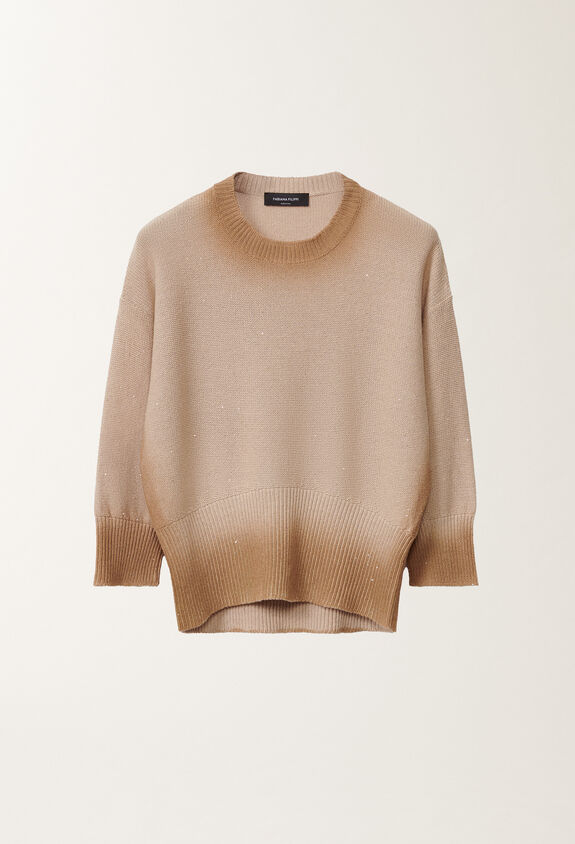Fabiana Filippi Pull en coton et lin à paillettes, sable SABLE MAD275F568L3820000