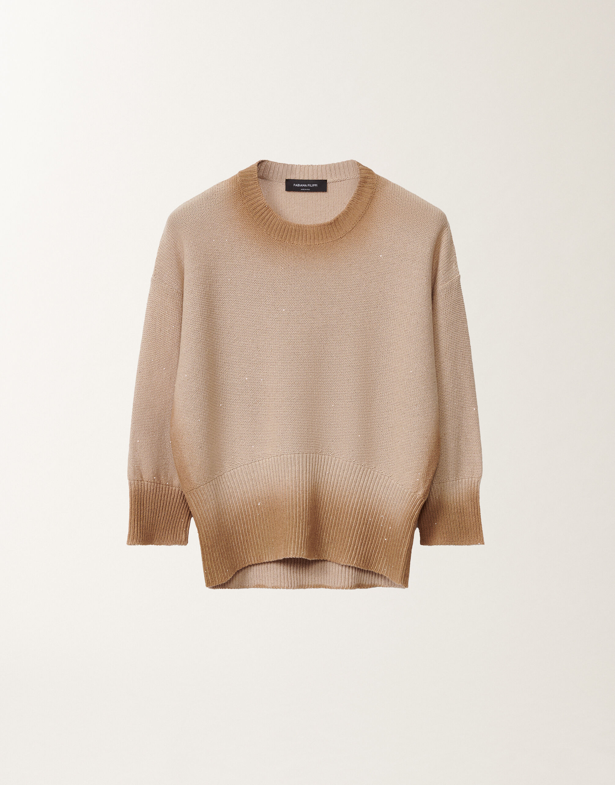 Fabiana Filippi Maglia in cotone e lino con paillettes, sabbia SABBIA MAD275F568L3820000