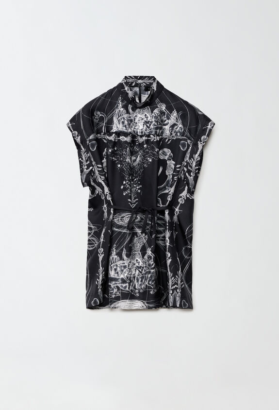 レディースプリント シルクツイル トップス, ナイトブルー Tシャツ 