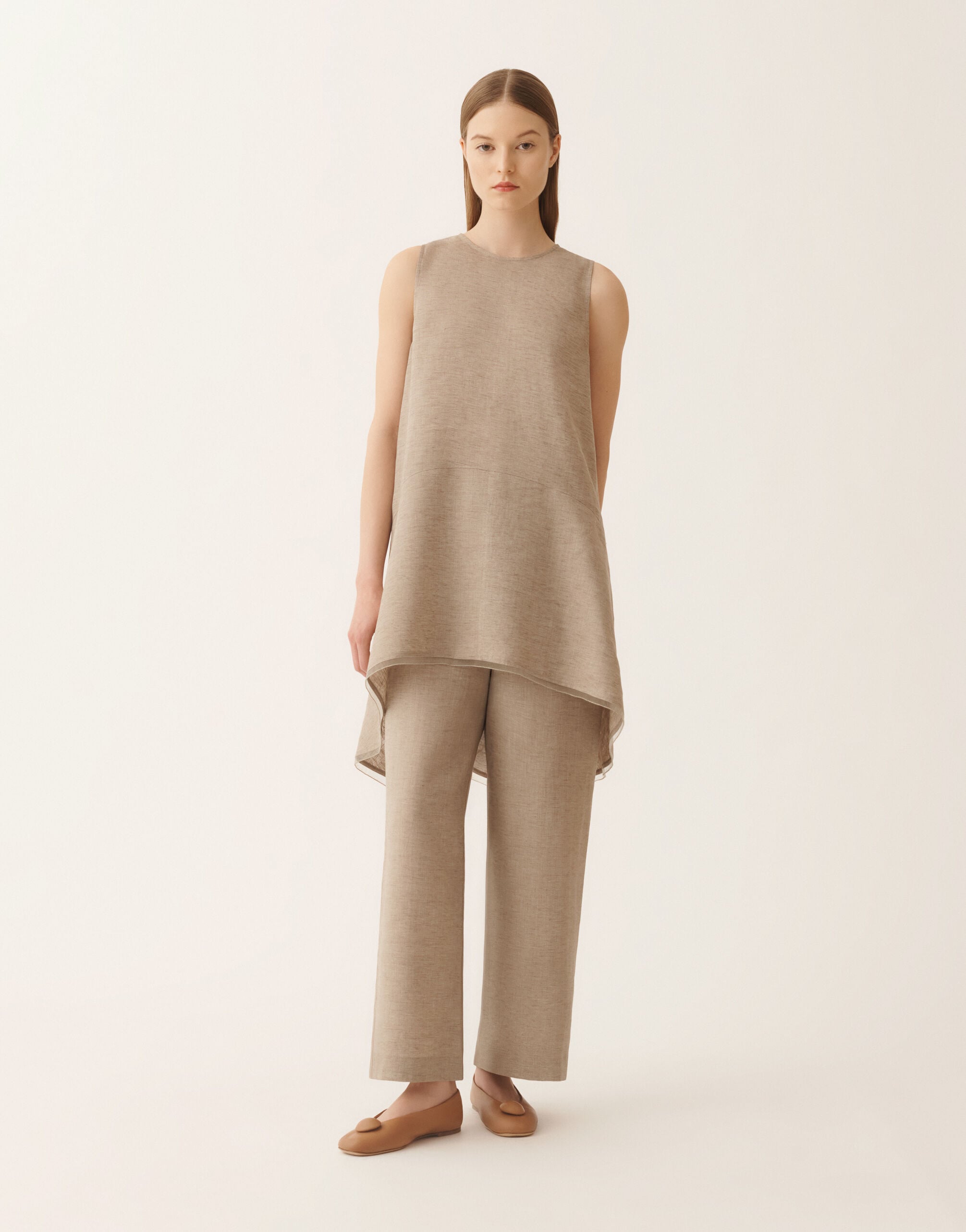 Linen fabric top, taupe for Women | Fabiana Filippi®