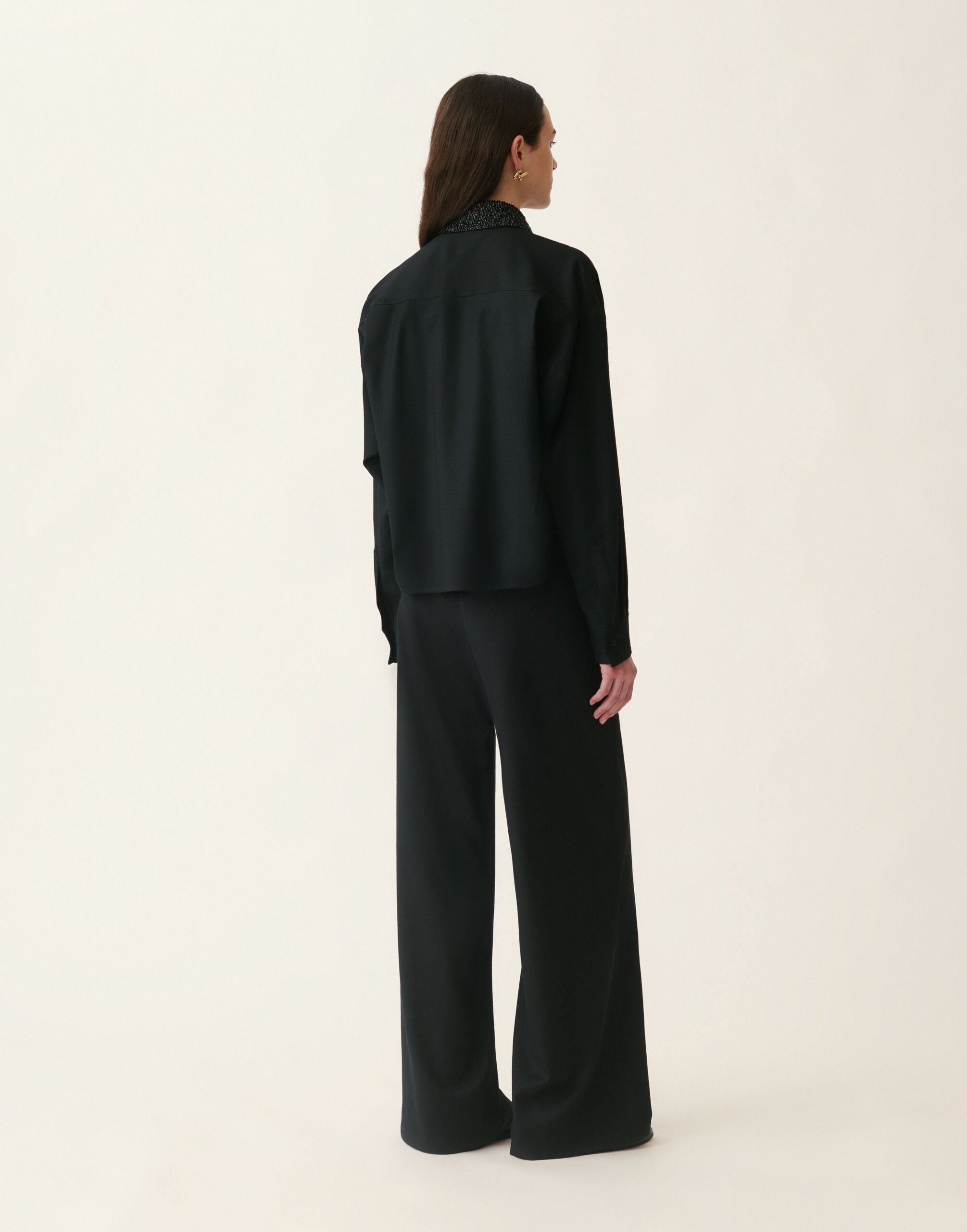 Cropped flannel shirt, black Fabiana Filippi Cropped flannel shirt, black Black CAD226F313M3940000