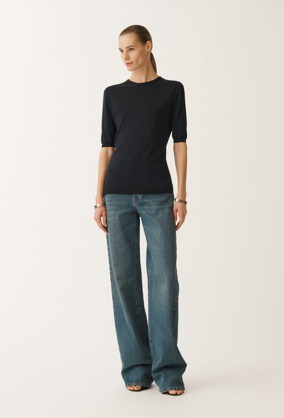 Fabiana Filippi Cotton and silk T-shirt, midnight blue BLUE MAD275F469N8210000