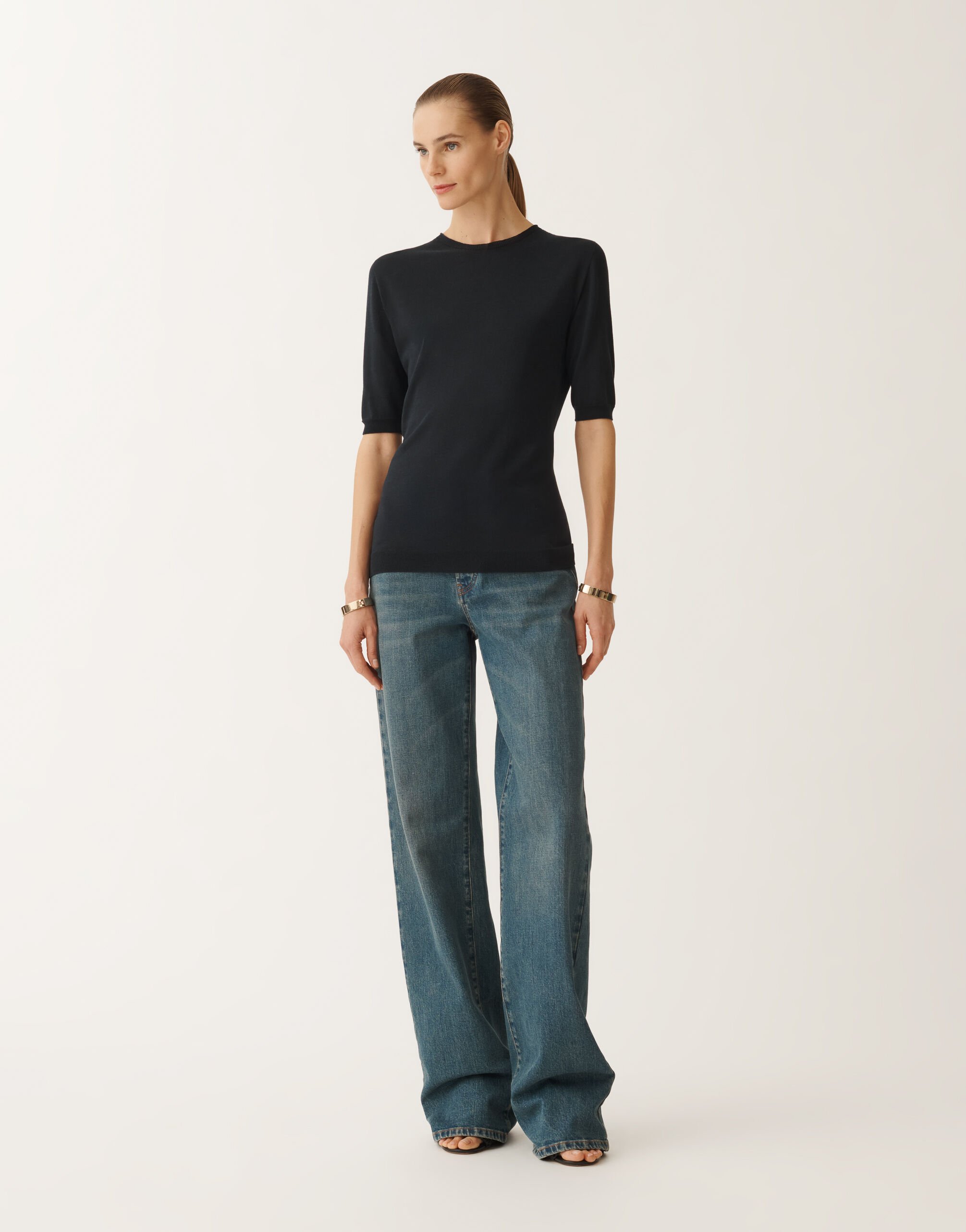 Fabiana Filippi T-Shirt aus Baumwolle und Seide, nachtblau BLAU MAD275F469N8210000