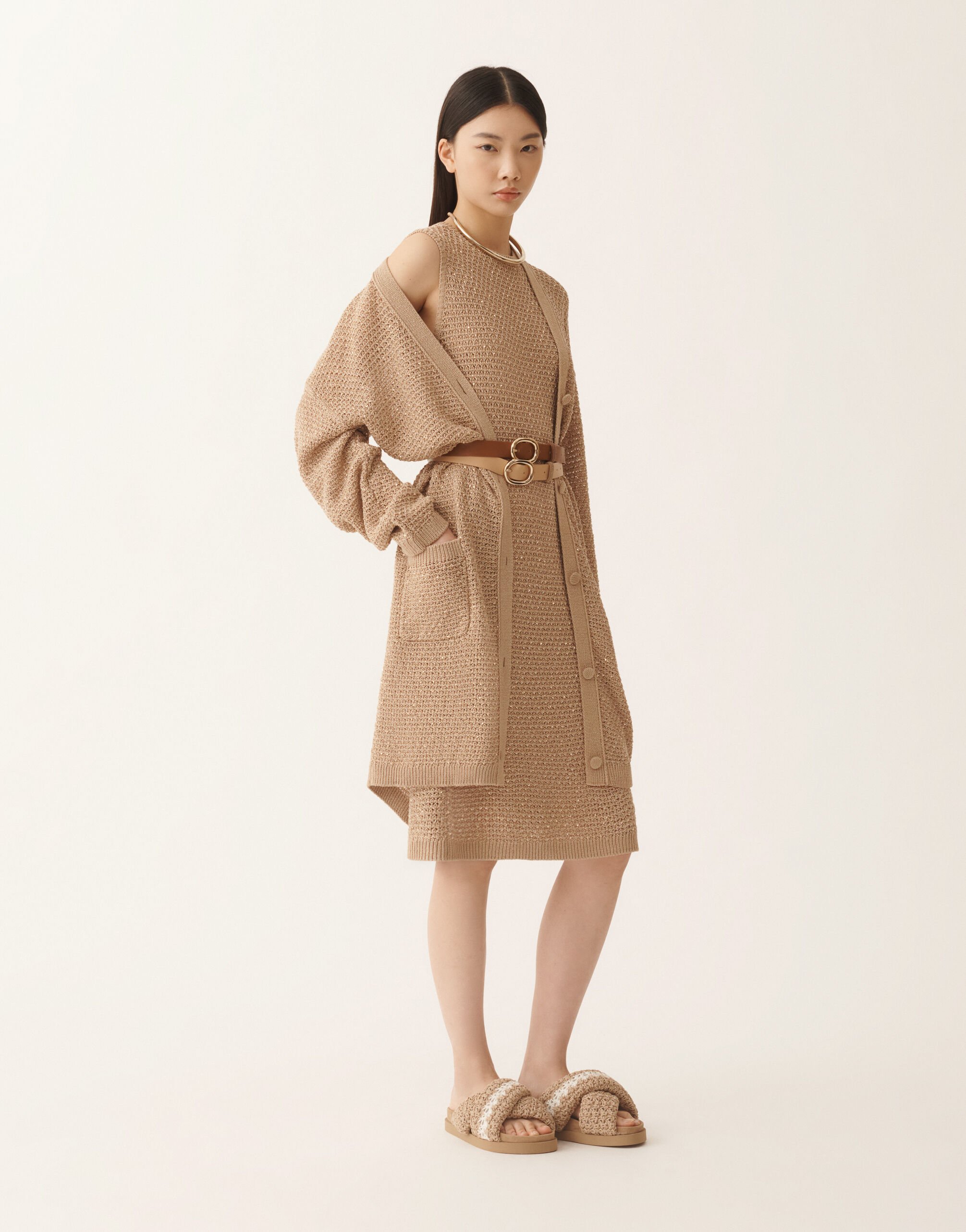 Fabiana Filippi Mini dress in cotton tape with sequins, maple ACER ABD276F593M1200000