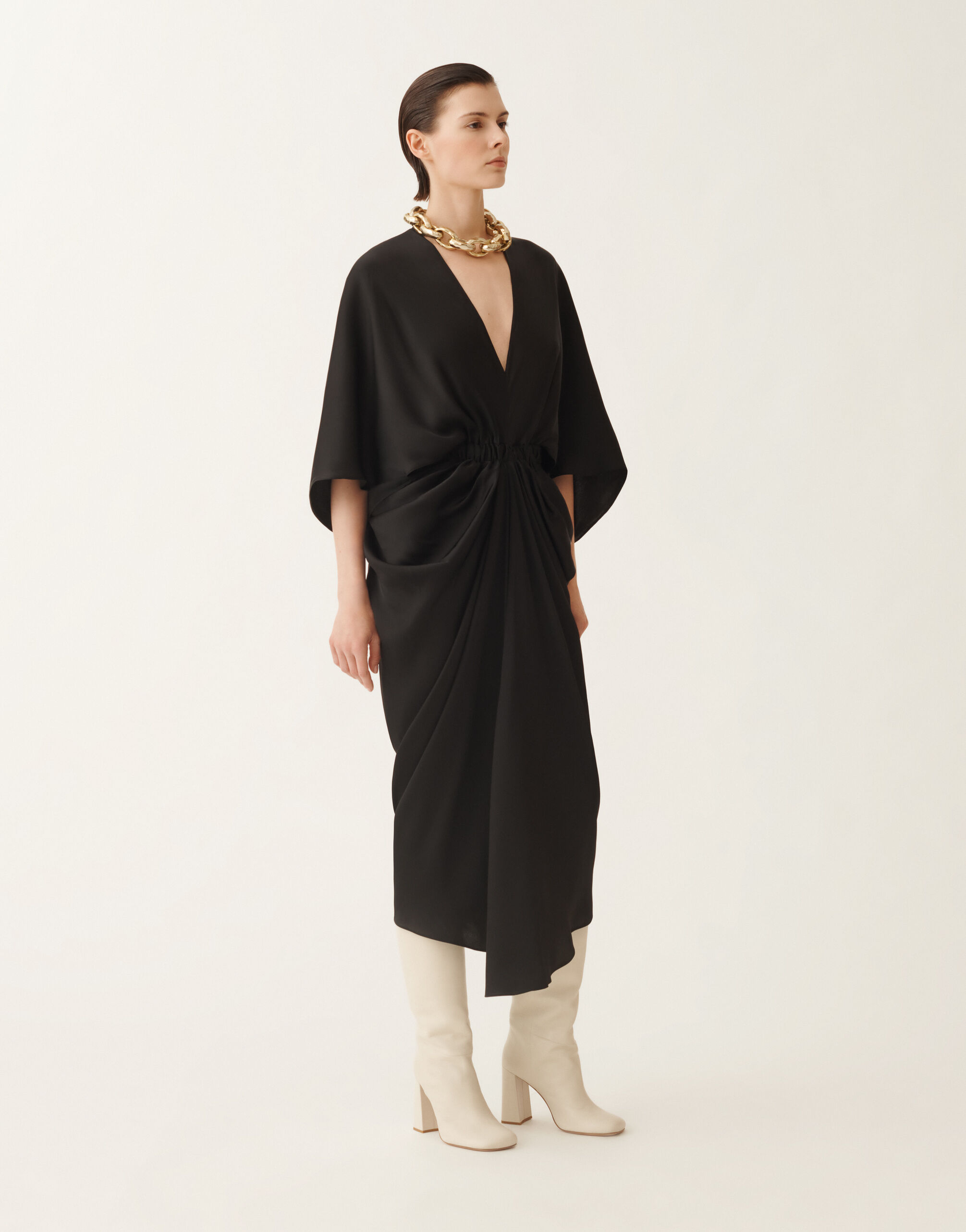 Dress in enver satin, black for Women | Fabiana Filippi® Dress in enver satin, black for Women | Fabiana Filippi®
