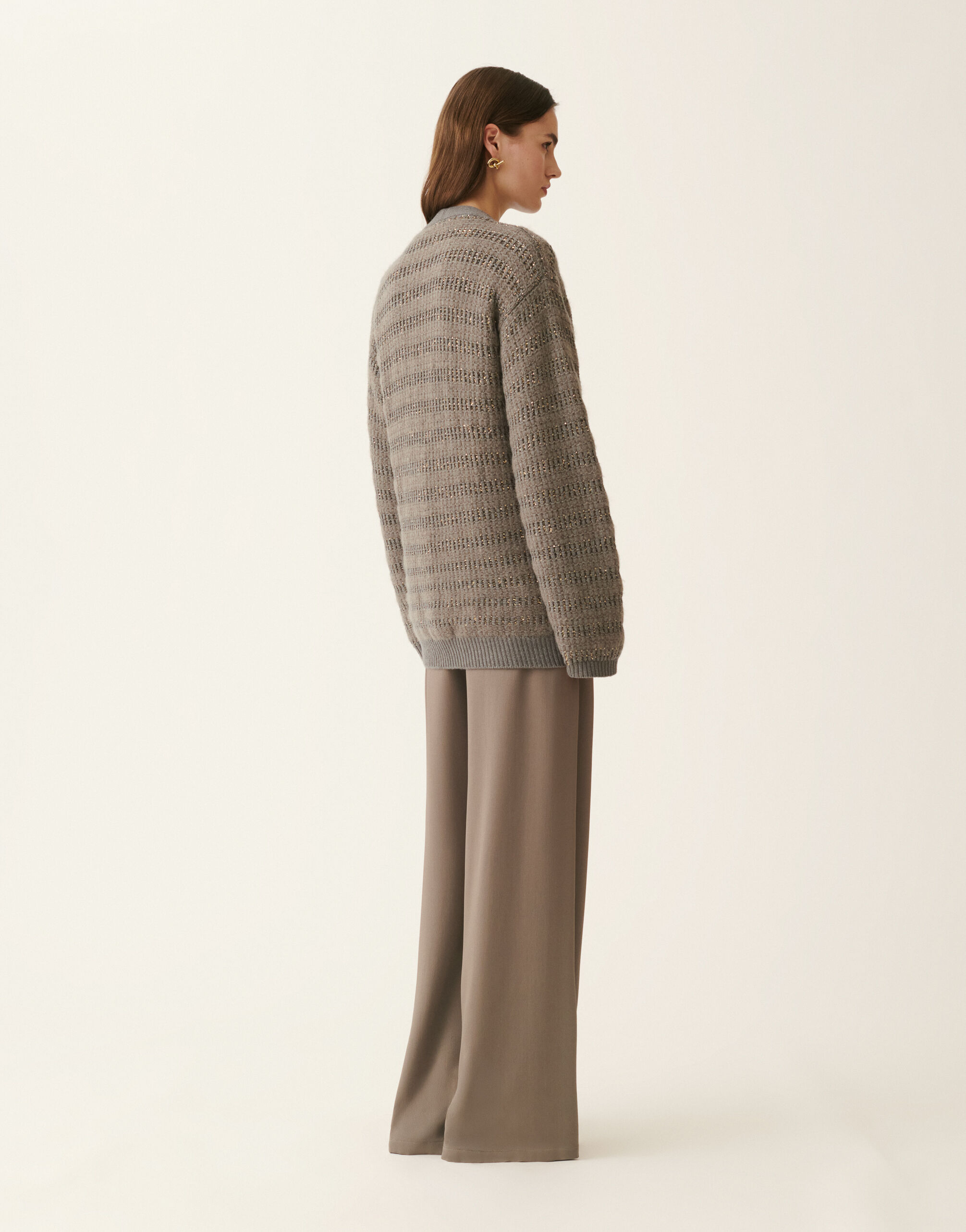 Platinum and mohair cardigan with sequin stripes, falcon Fabiana Filippi Platinum and mohair cardigan with sequin stripes, falcon Falcon MAD226F453M420M093