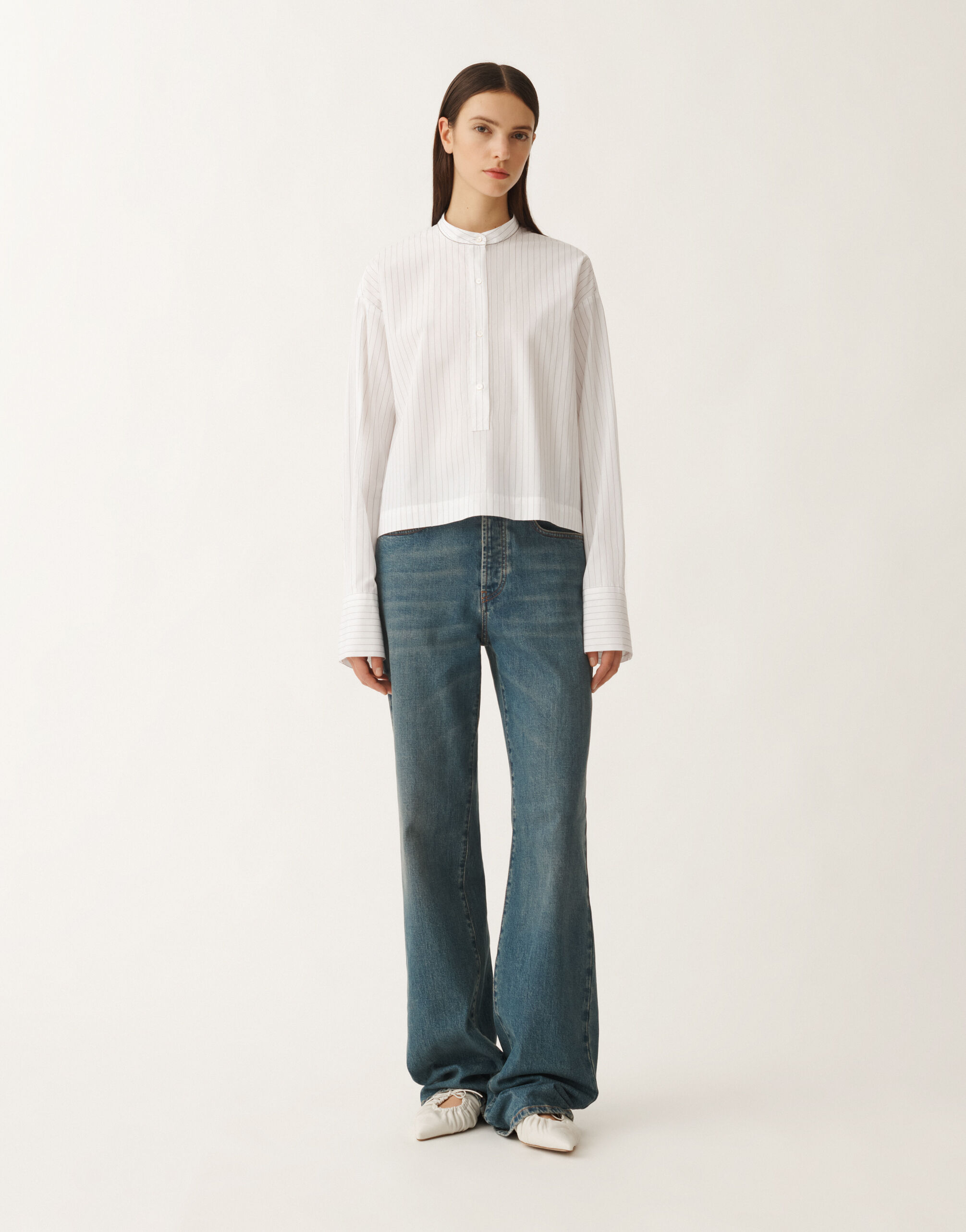 Fabiana Filippi Striped poplin shirt, optical white and black WHITE CAD265F356L2340000