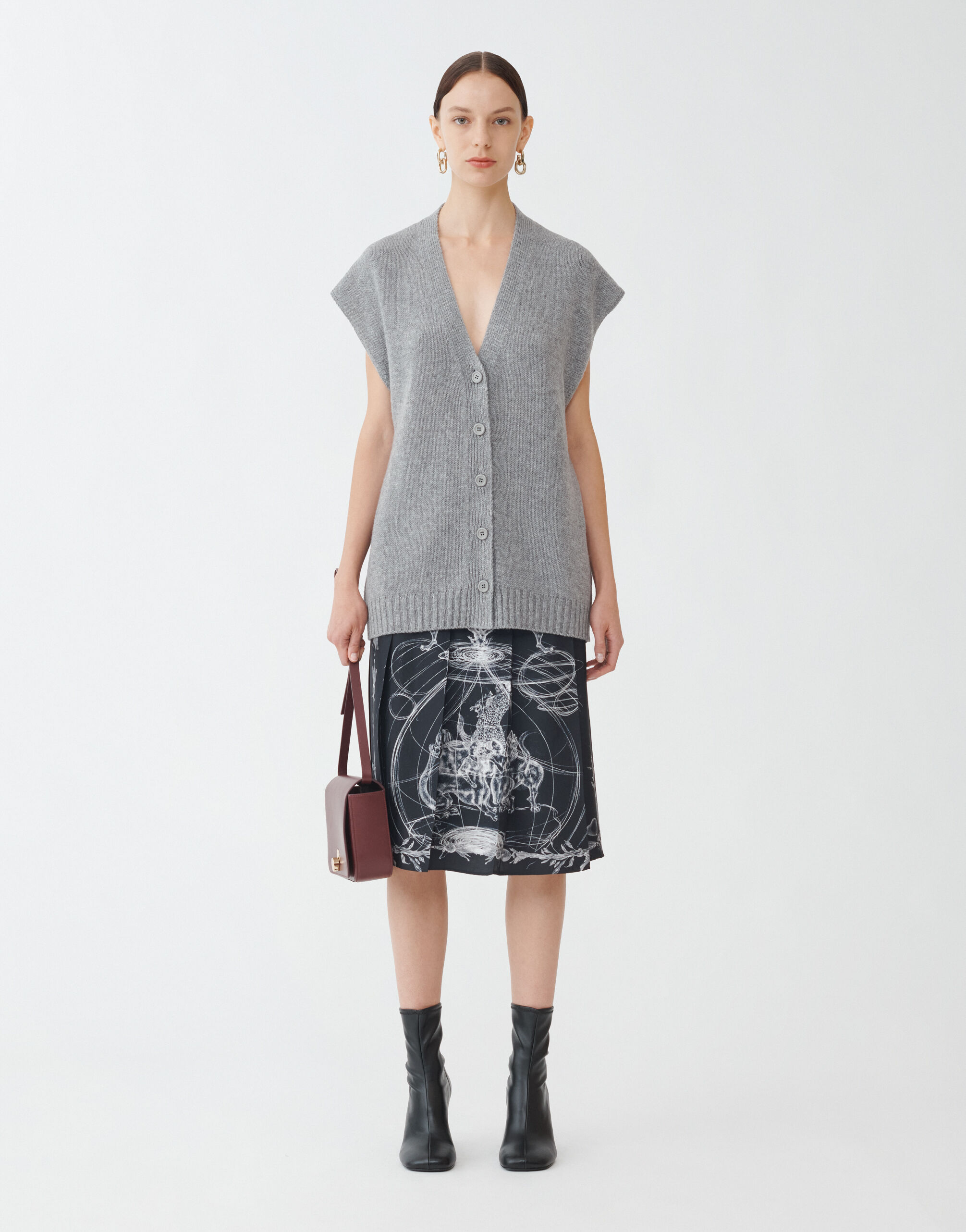 レディースガーゼ カシミヤ ベスト§メランジストーングレー Fabiana