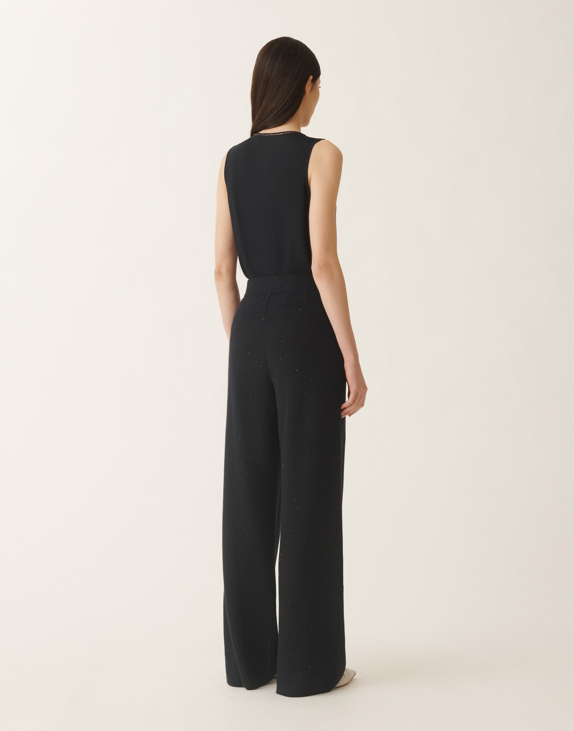 Fabiana Filippi Cotton and linen trousers with sequins, midnight blue BLUE PAD265F351D2730000