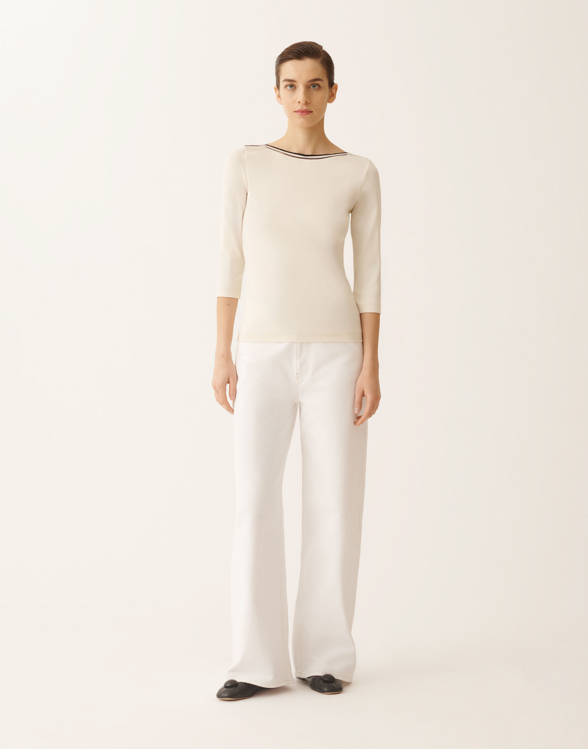 Marinière T-shirt in butter and midnight blue jersey for Women