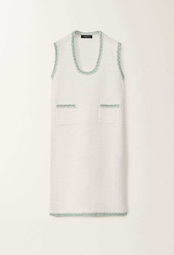 Fabiana Filippi Organic cotton knit dress, optical white and aqua green WHITE/AQUAGREEN ABD275F637L3810000