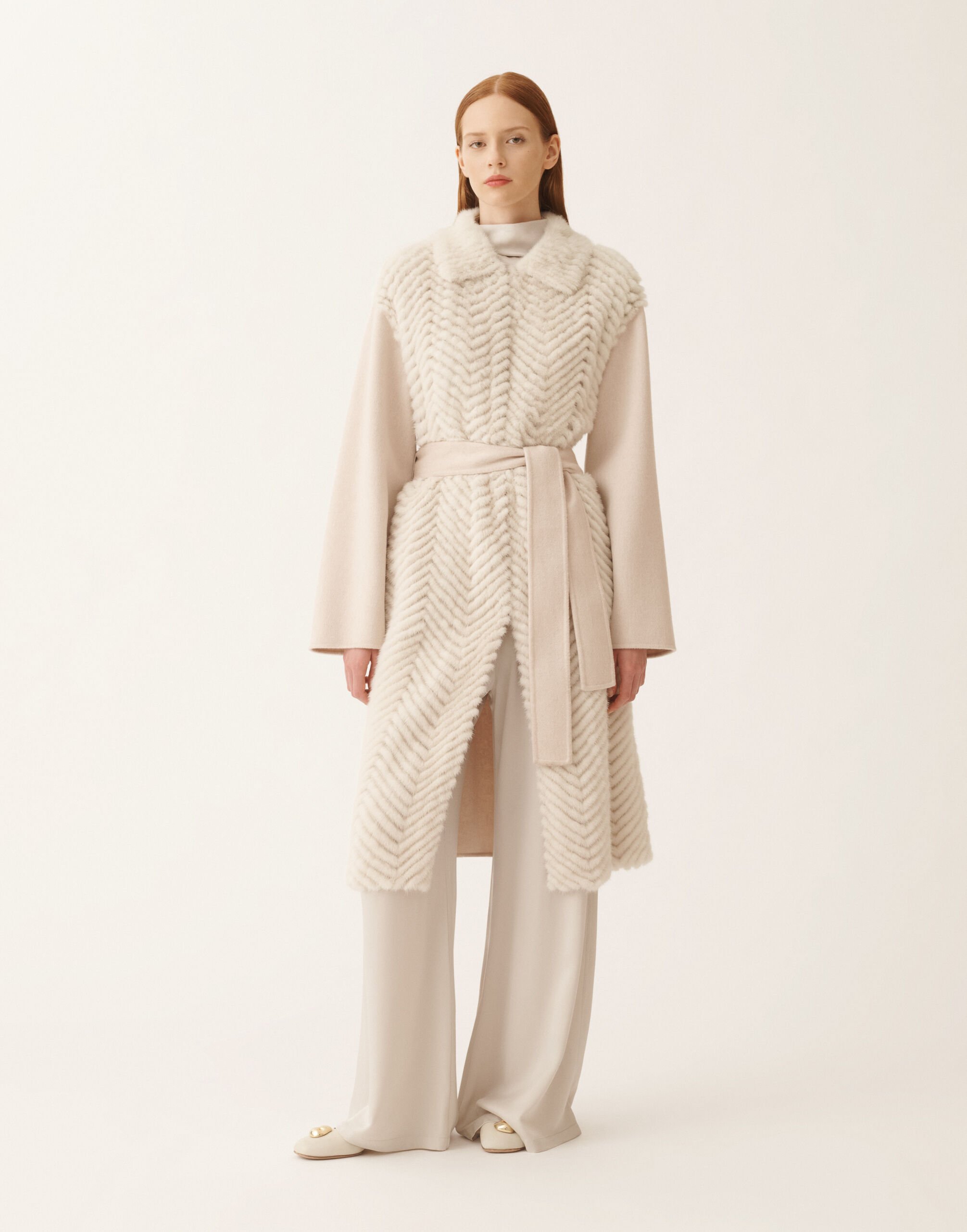 Fabiana Filippi Mink chevron coat, pearl and greige White PLD225F720L6130000