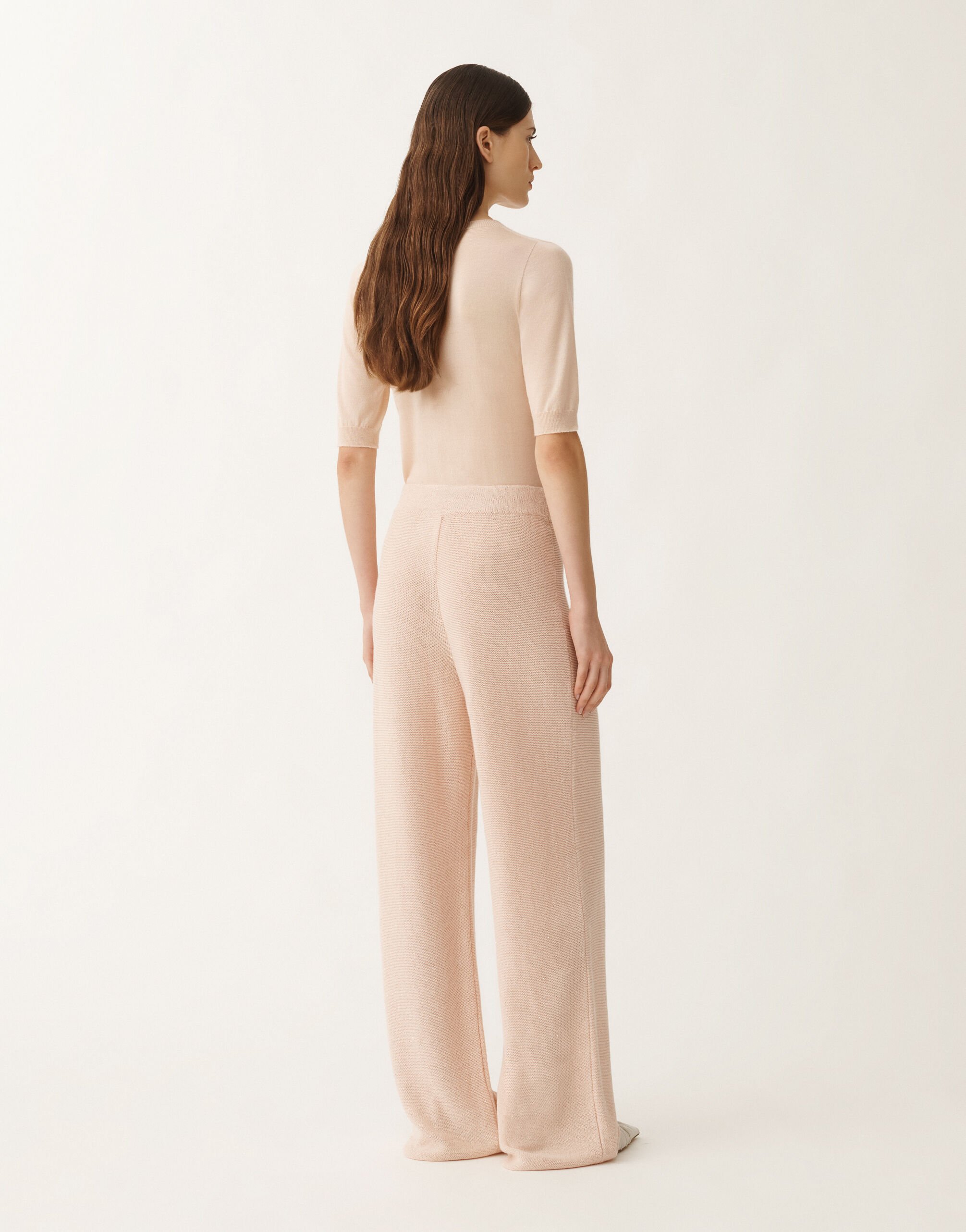 Fabiana Filippi Pantalone in cotone e lino con paillettes, cipria ROSA PAD265F351D2730000