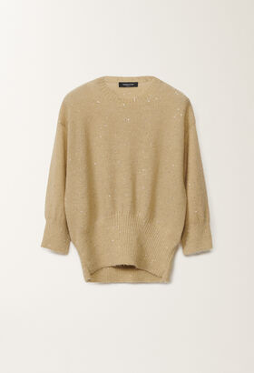 Fabiana Filippi SEQUIN SOFT MOHAIR CREWNECK SWEATER WITH 3/4 SLEEVE BLACK MAD265F038L1610000