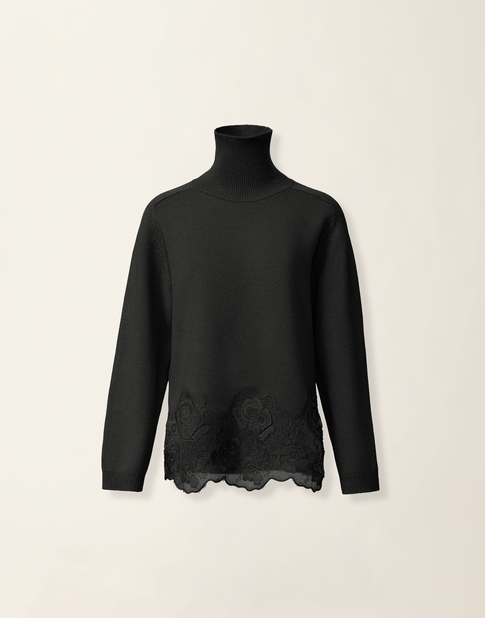 Platinum-Pullover mit Spitzensaum, Schwarz Fabiana Filippi Platinum-Pullover mit Spitzensaum, Schwarz Schwarz MAD226F495M4460000