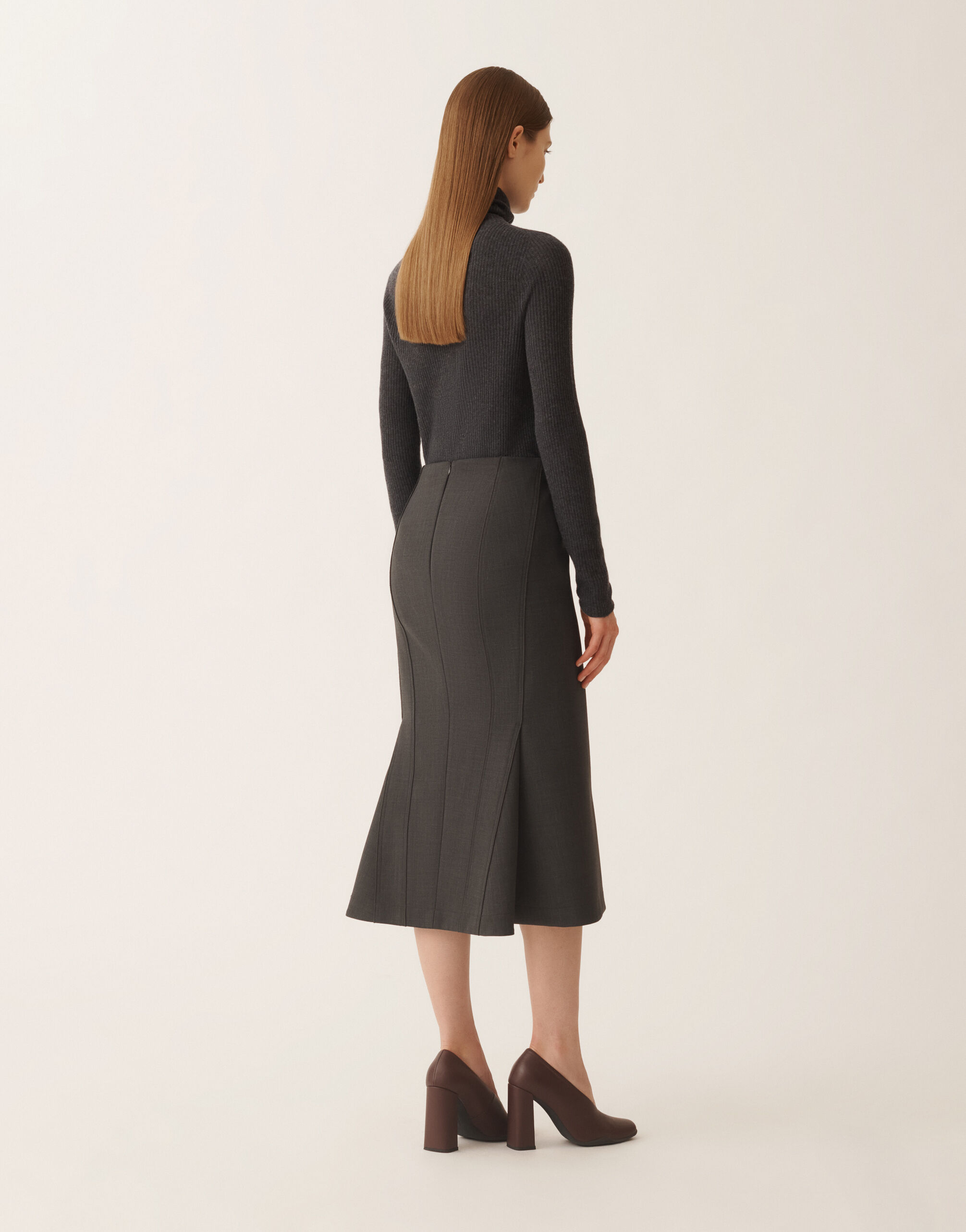 Fabiana Filippi Bi-stretch fresco wool skirt, slate Grey GND225F807L6120000