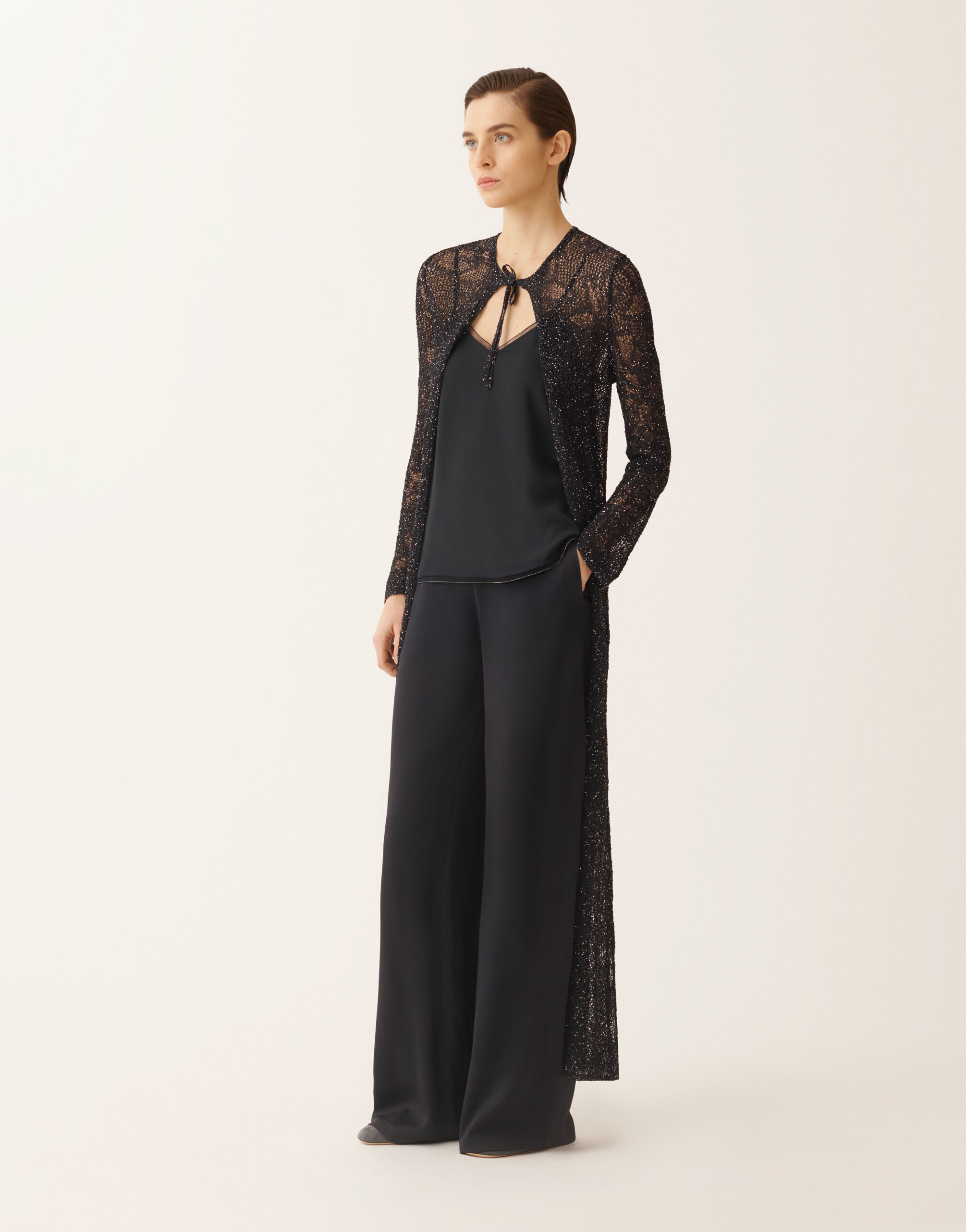 Long cardigan in midnight blue micro sequins for Women | Fabiana