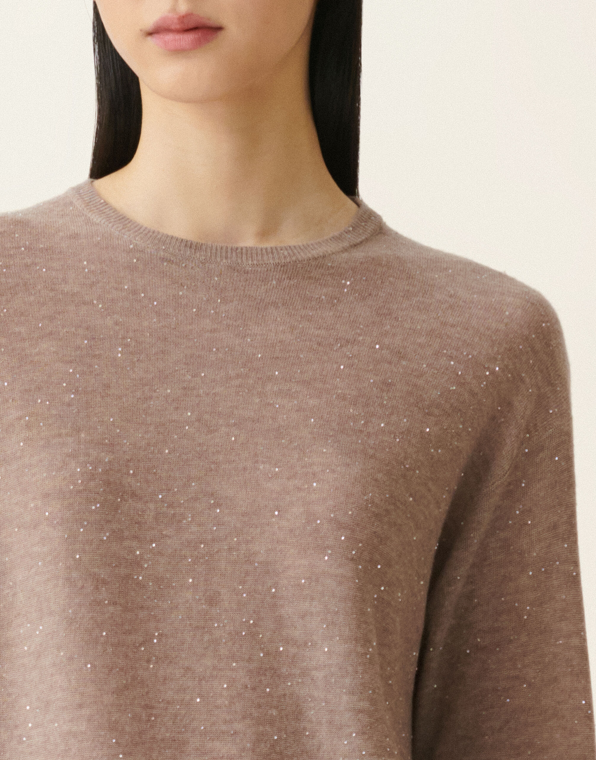 Wool sweater with sequins, mocha for Women | Fabiana Filippi® Wool sweater with sequins, mocha for Women | Fabiana Filippi®