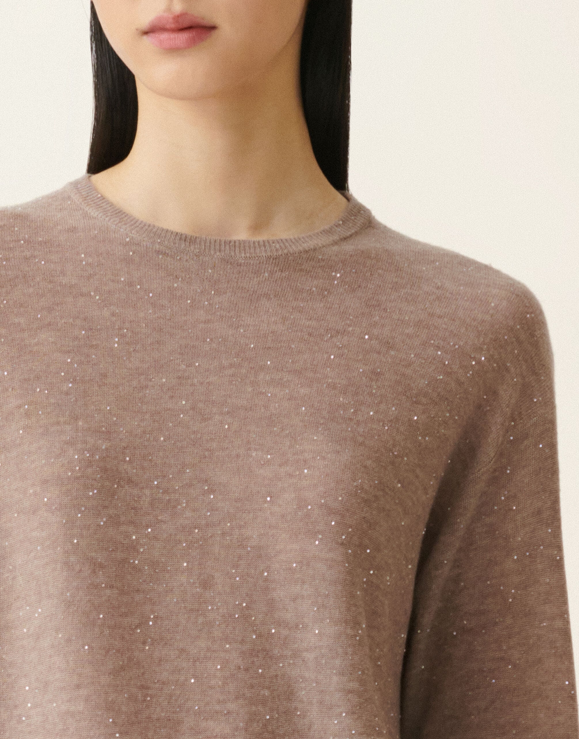 Pullover aus Wolle mit Pailletten, mocha Fabiana Filippi Pullover aus Wolle mit Pailletten, mocha Mocha MAD216F102D7220000