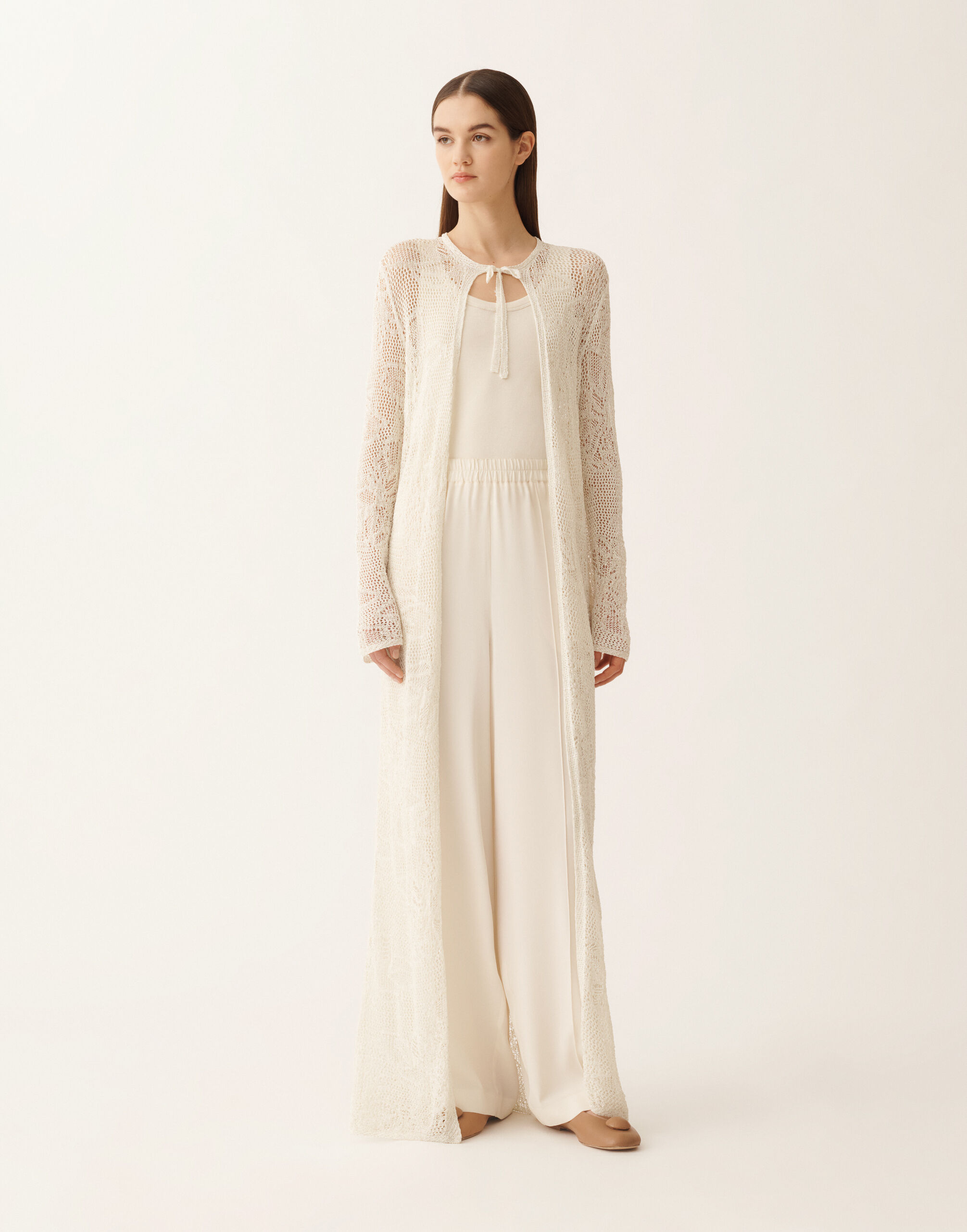 Long cardigan in micro sequins, mastic for Women | Fabiana Filippi®