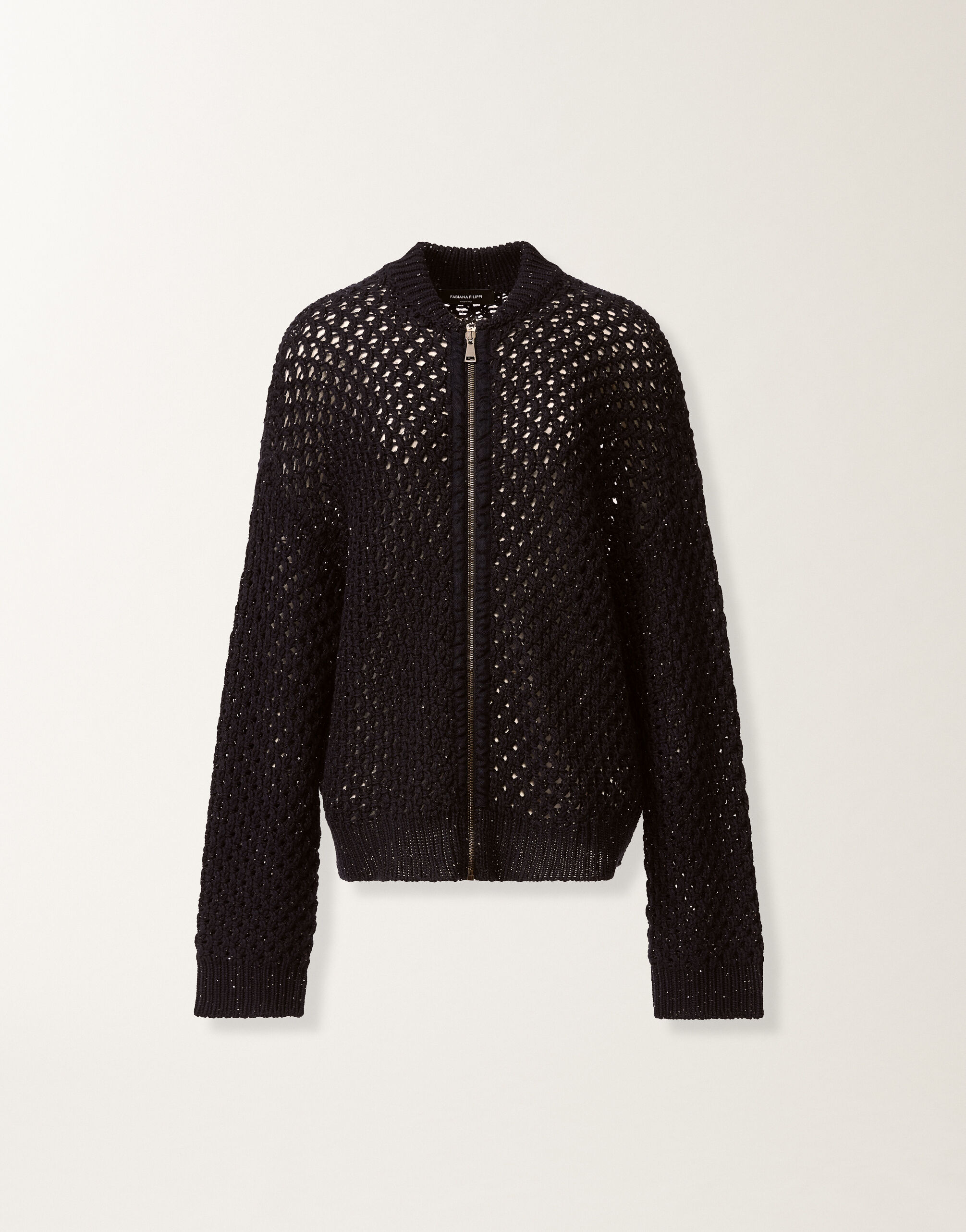 Fabiana Filippi Bomber in platinum and micro sequins, midnight blue Blue MAD266F029L7500000