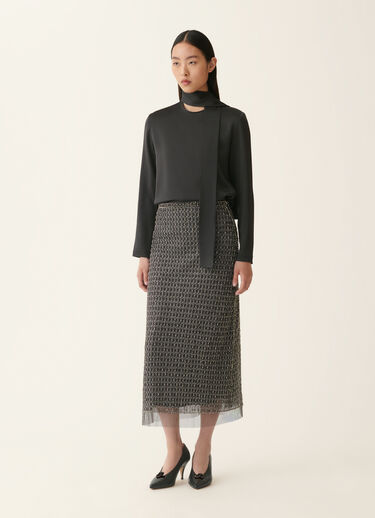 Moonlight embroidered tulle midi pencil skirt, charcoal Fabiana Filippi Moonlight embroidered tulle midi pencil skirt, charcoal Charcoal GND226F795M4400000