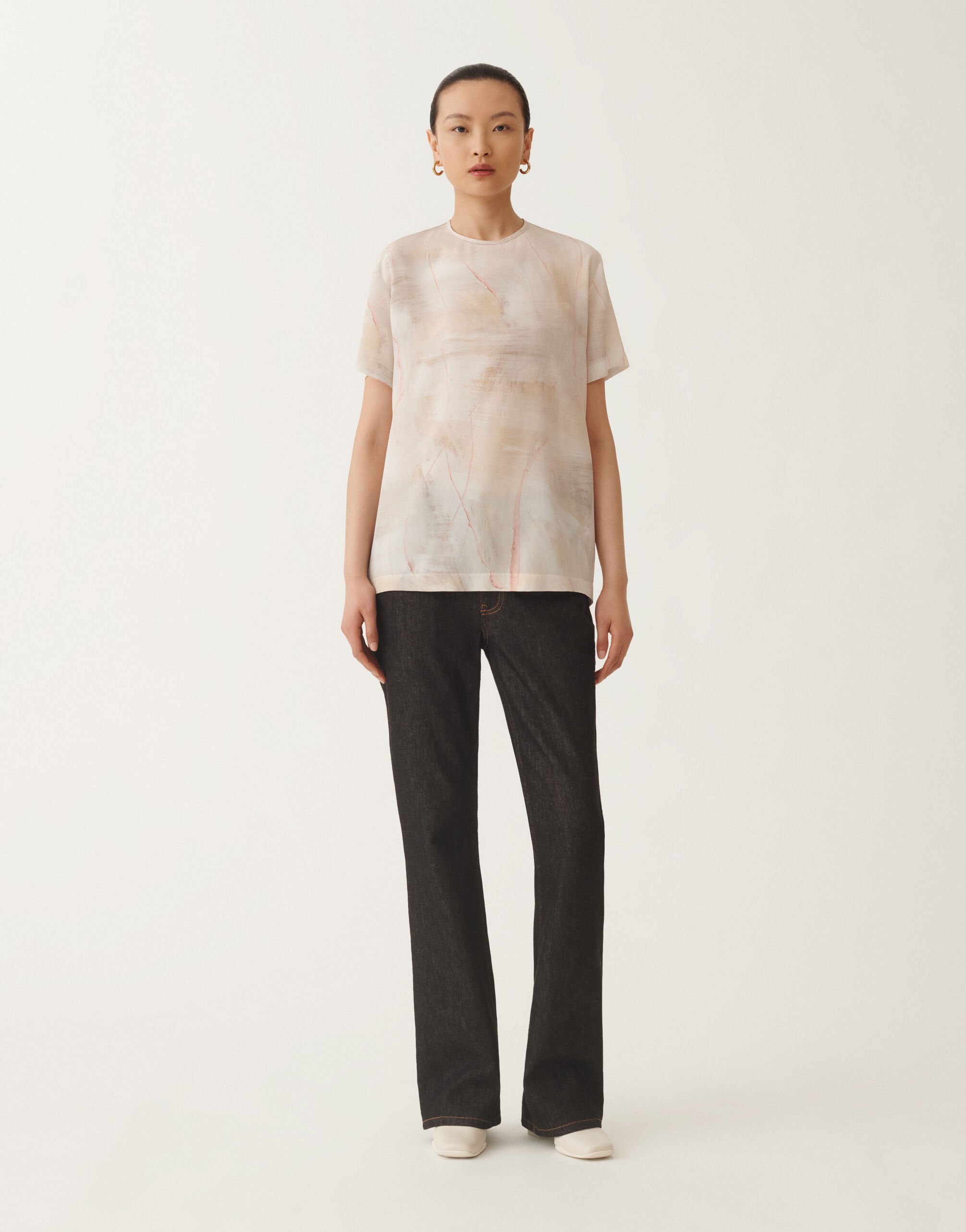 Fabiana Filippi Haut en crêpe de Chine imprimé, beurre, érable et pivoine BEIGE TPD215F304L5290000