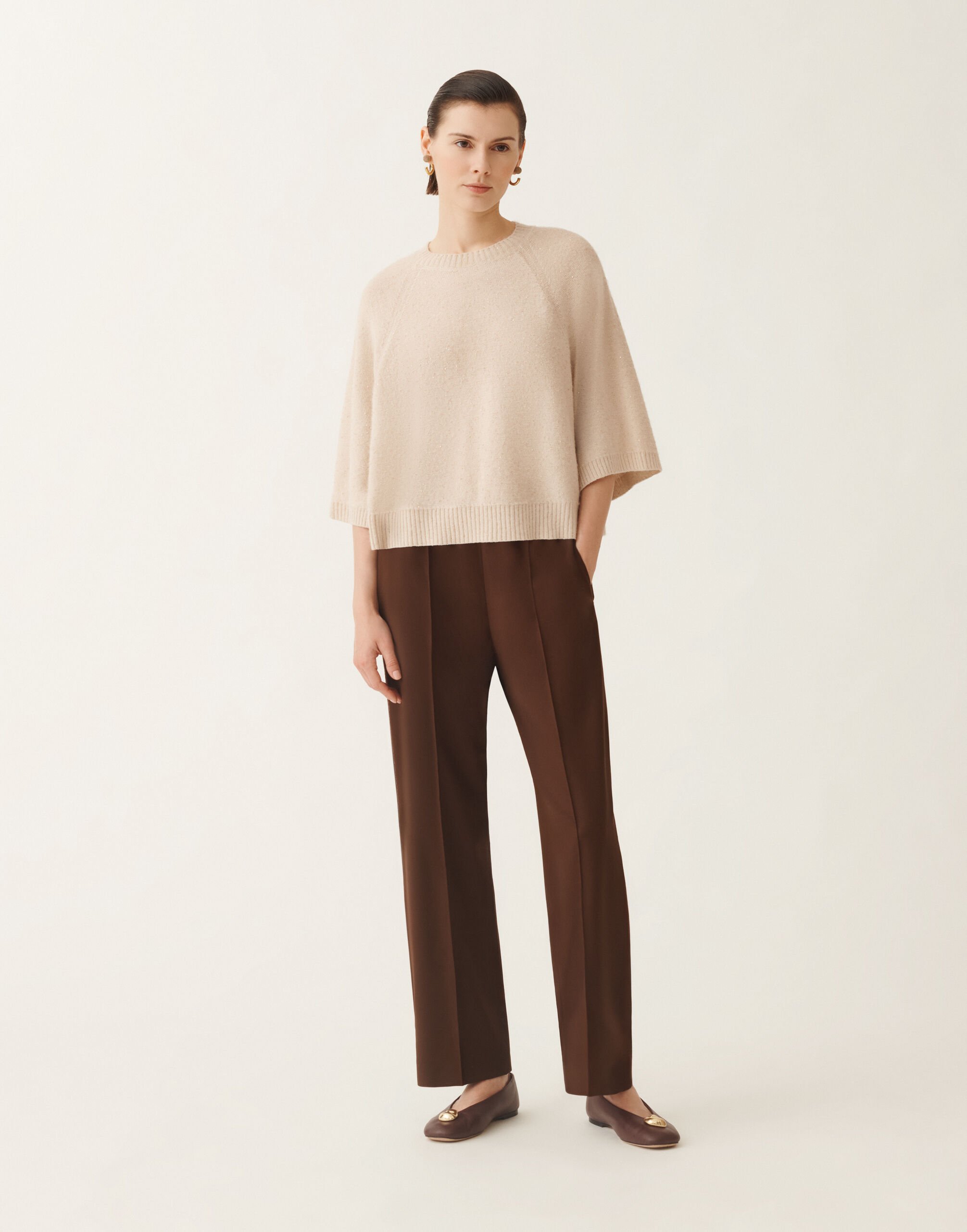 Fabiana Filippi Cape aus Wolle und Seide mit Pailletten, seilbraun Beige MAD215F067D2960000