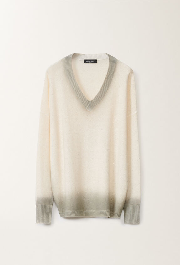 Fabiana Filippi Pull en coton et lin à paillettes, blanc BLANC MAD275F531L3820000